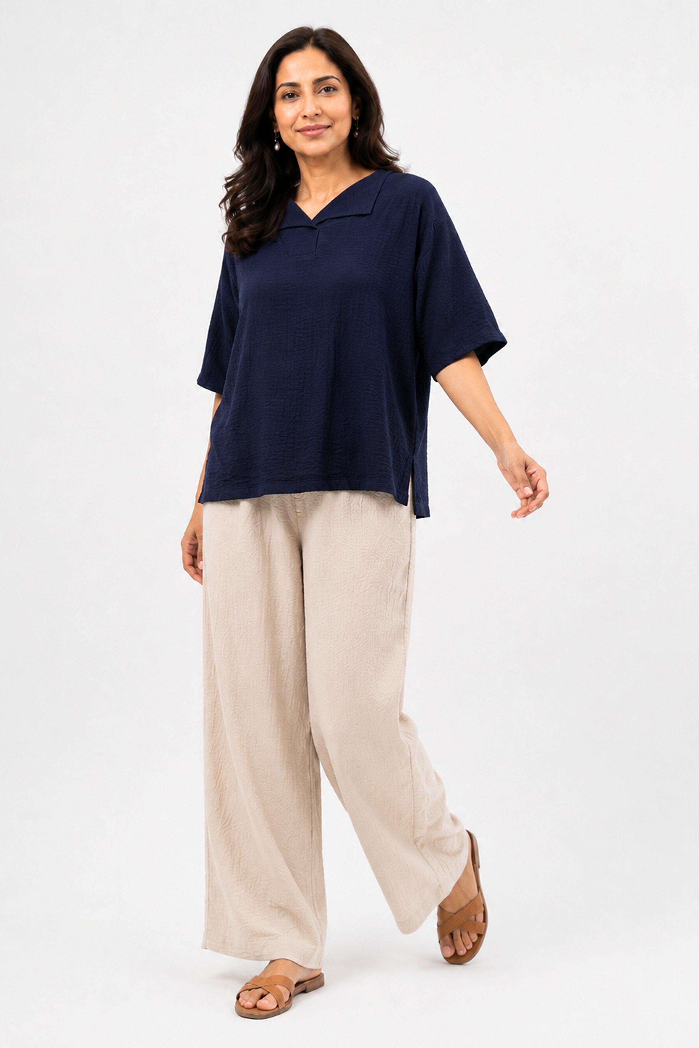 HADA Casual Relaxed Fit Blouse - Navy