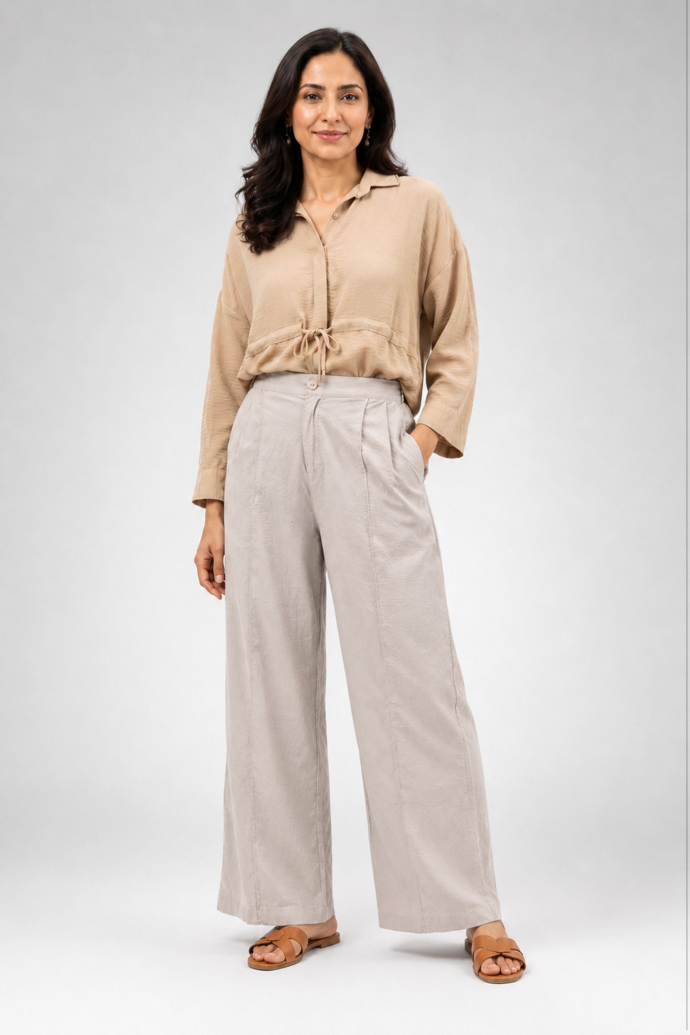 HADA Casual Relaxed Fit Pant - Beige