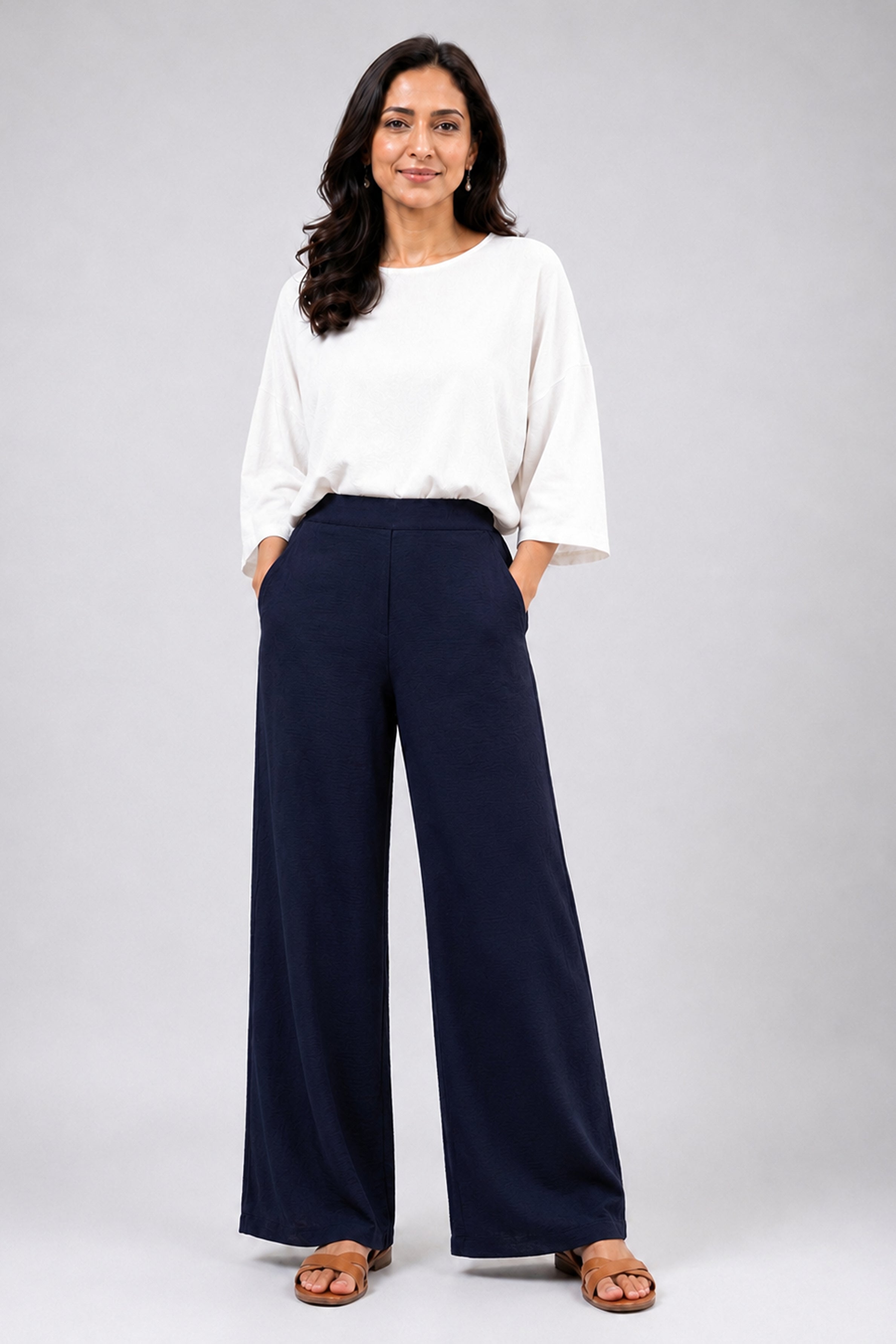 HADA Casual Relaxed Fit Pant - Navy
