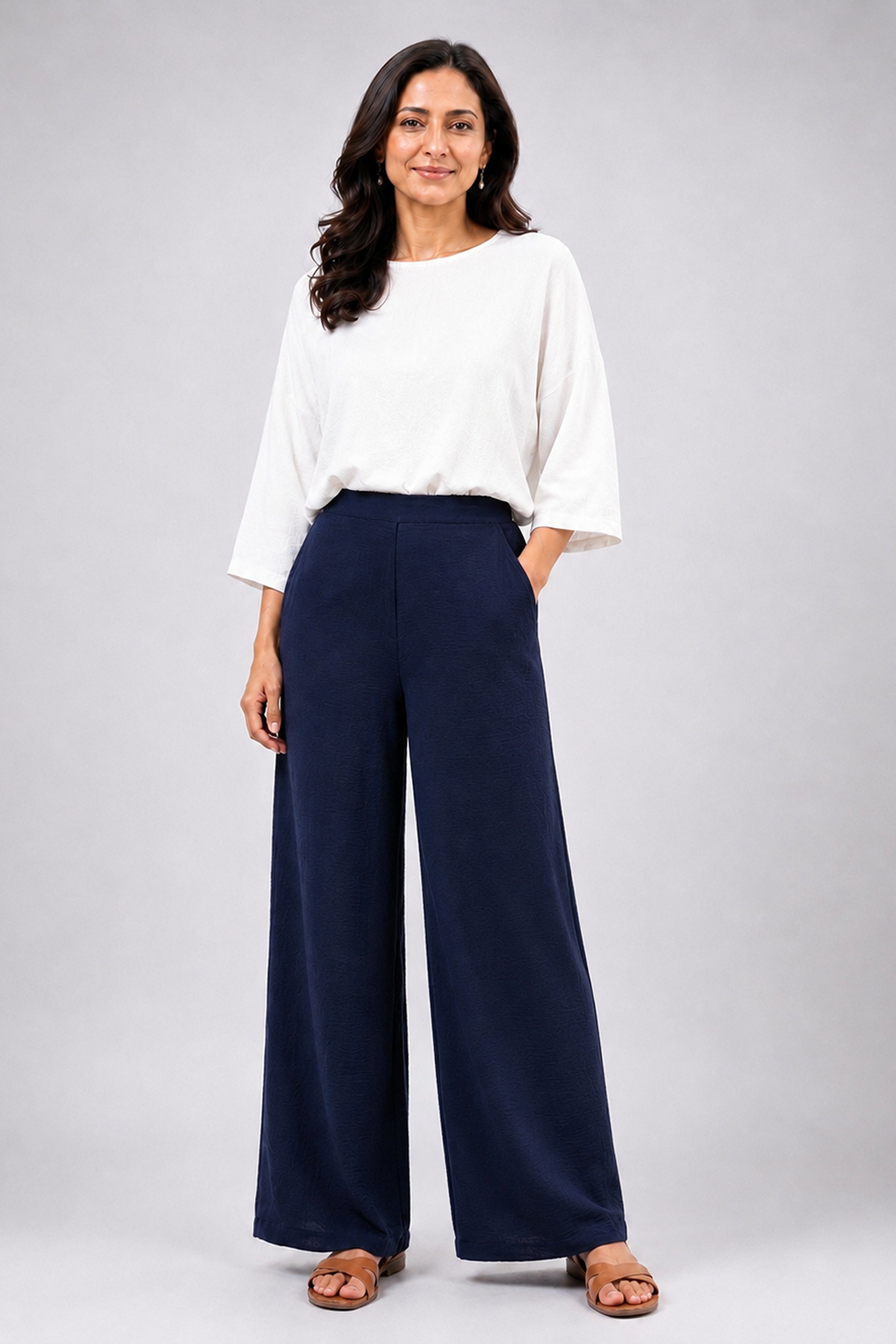 HADA Casual Relaxed Fit Pant - Navy