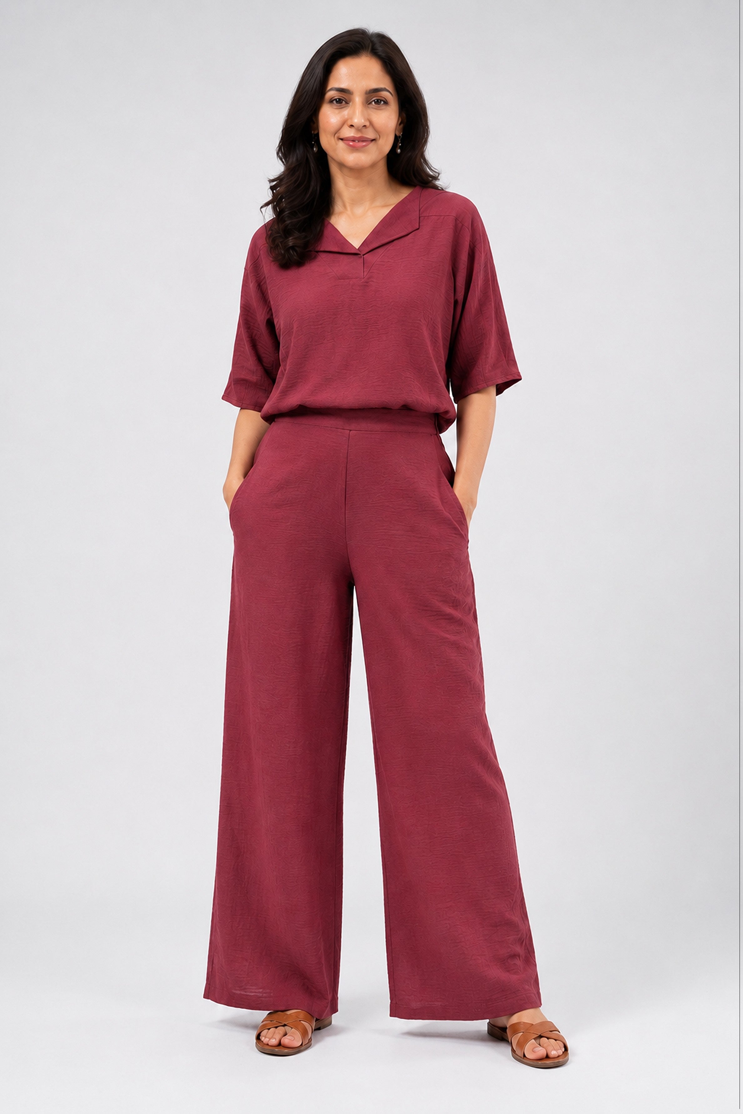 HADA Casual Relaxed Fit Pant - Brick