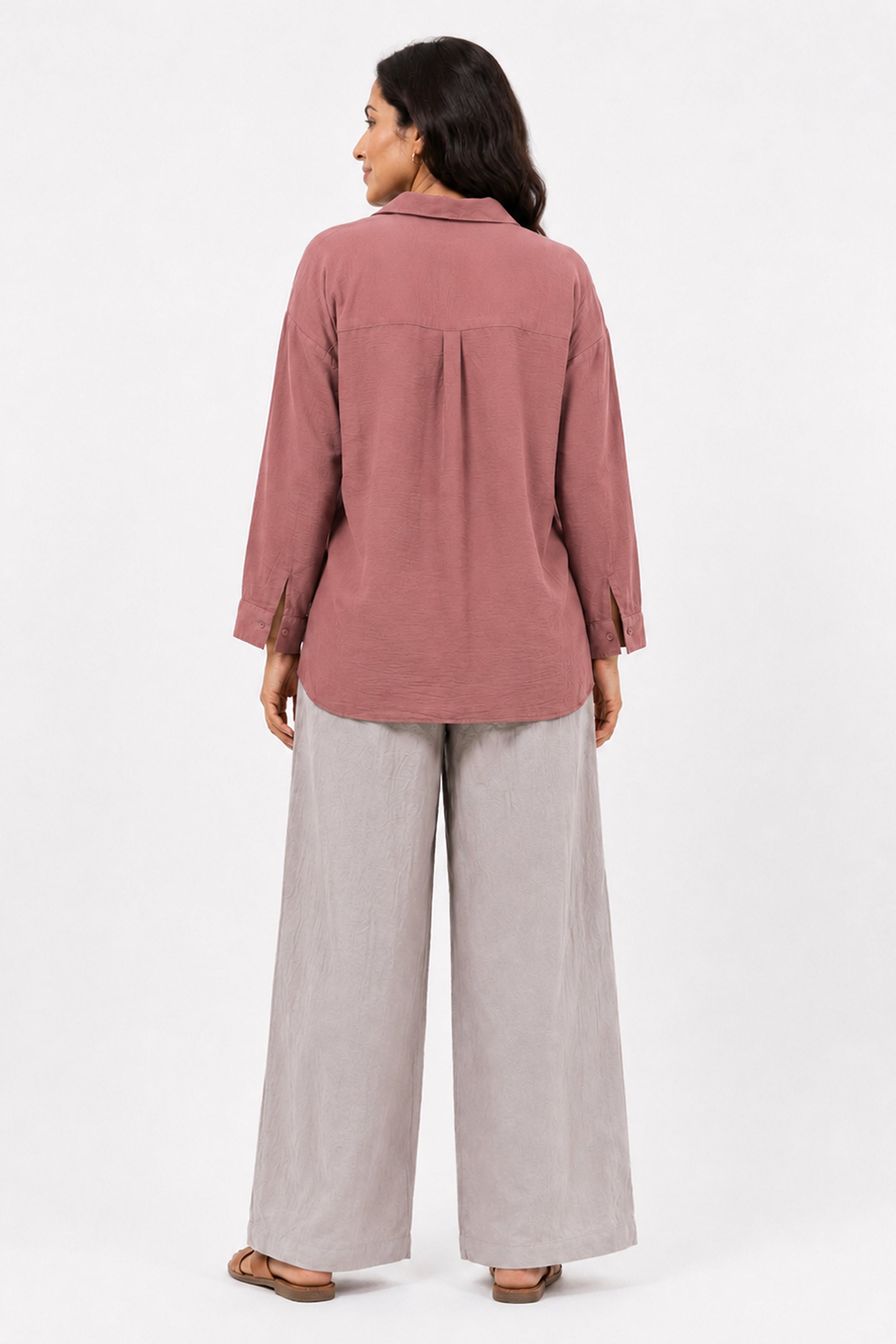 HADA Casual Relaxed Fit Button-Front Peplum Top - Dull Purple