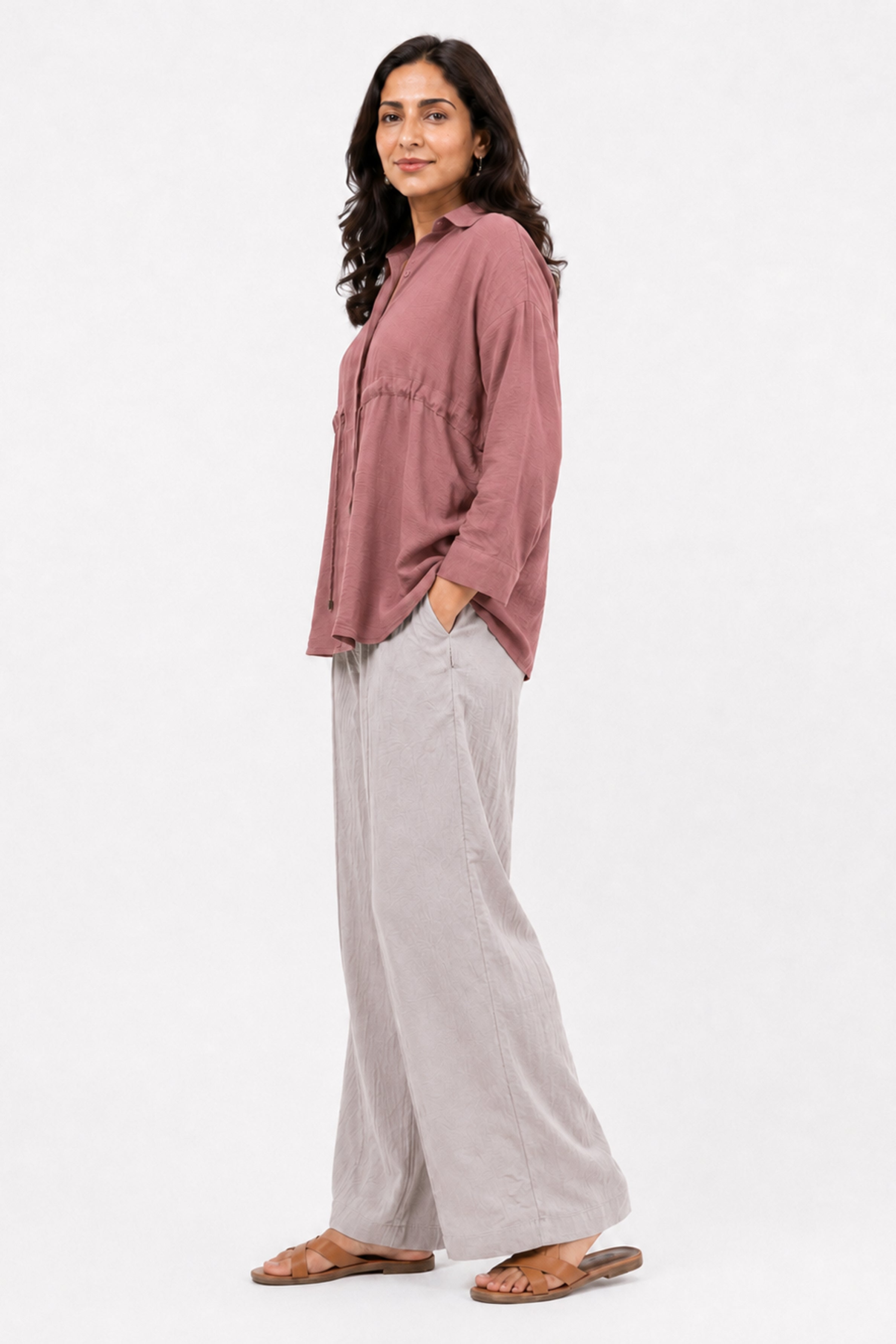 HADA Casual Relaxed Fit Button-Front Peplum Top - Dull Purple