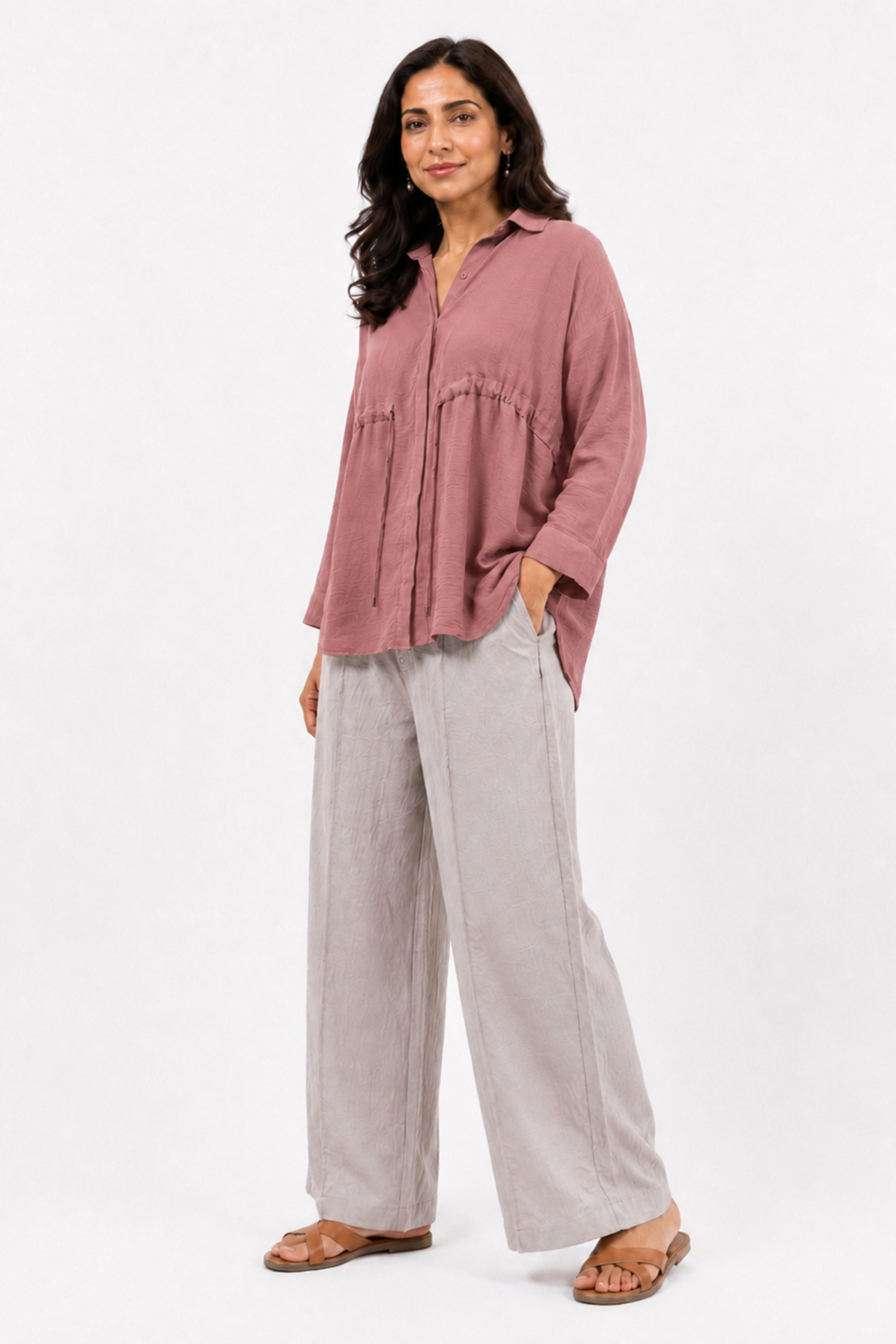 HADA Casual Relaxed Fit Button-Front Peplum Top - Dull Purple