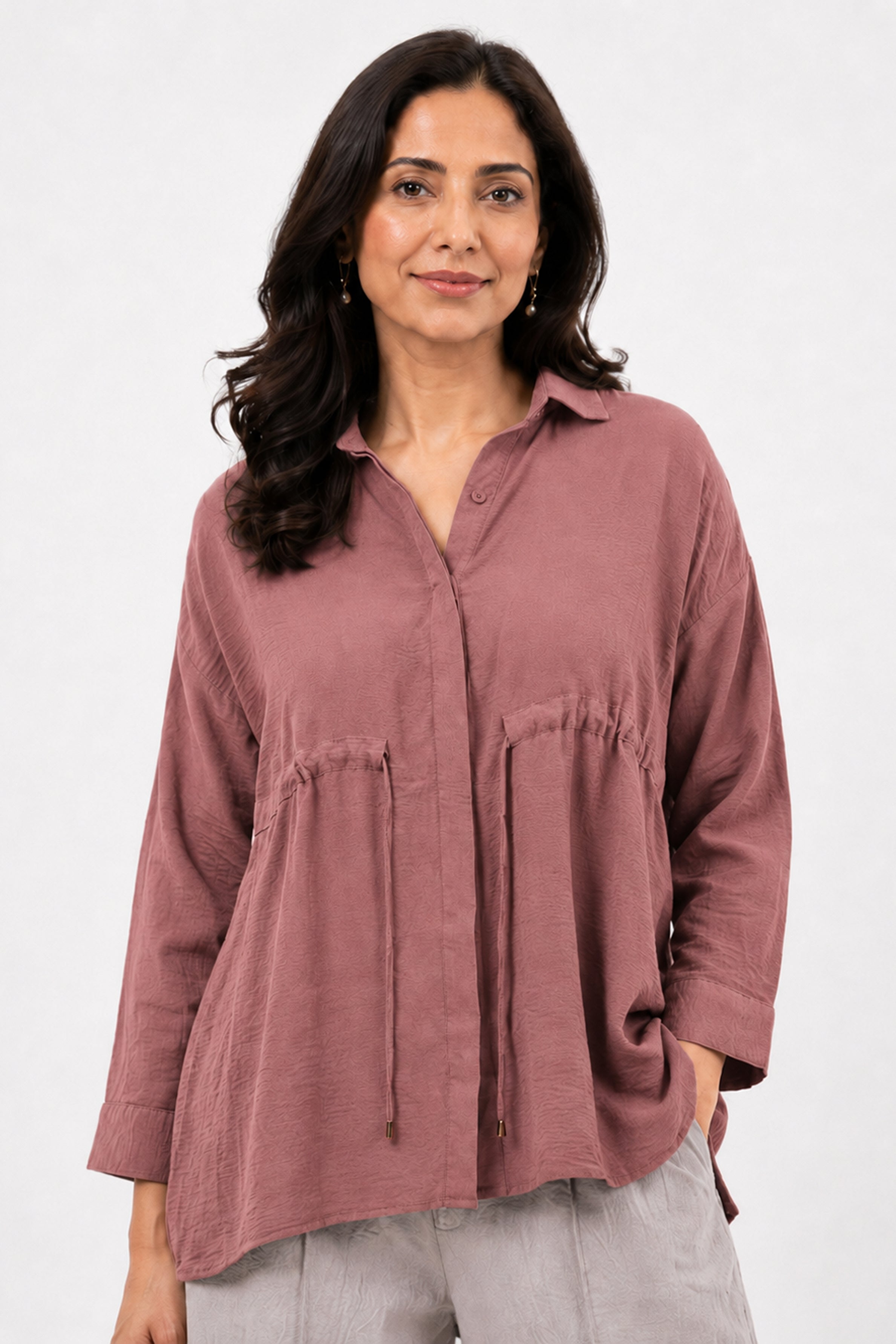 HADA Casual Relaxed Fit Button-Front Peplum Top - Dull Purple