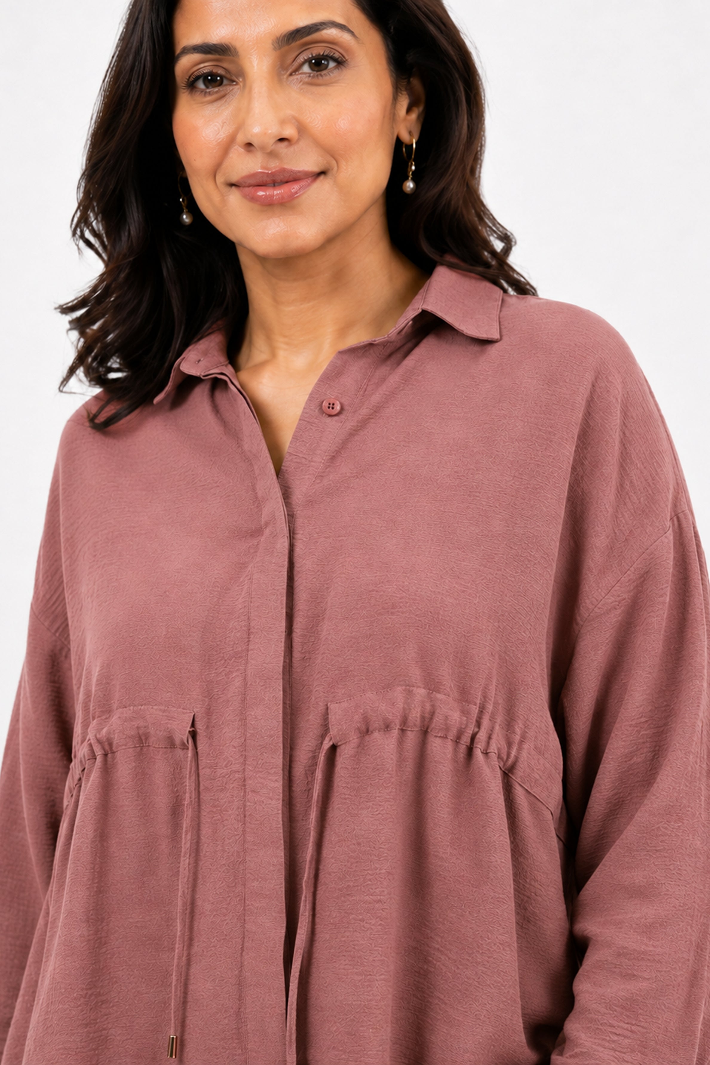 HADA Casual Relaxed Fit Button-Front Peplum Top - Dull Purple