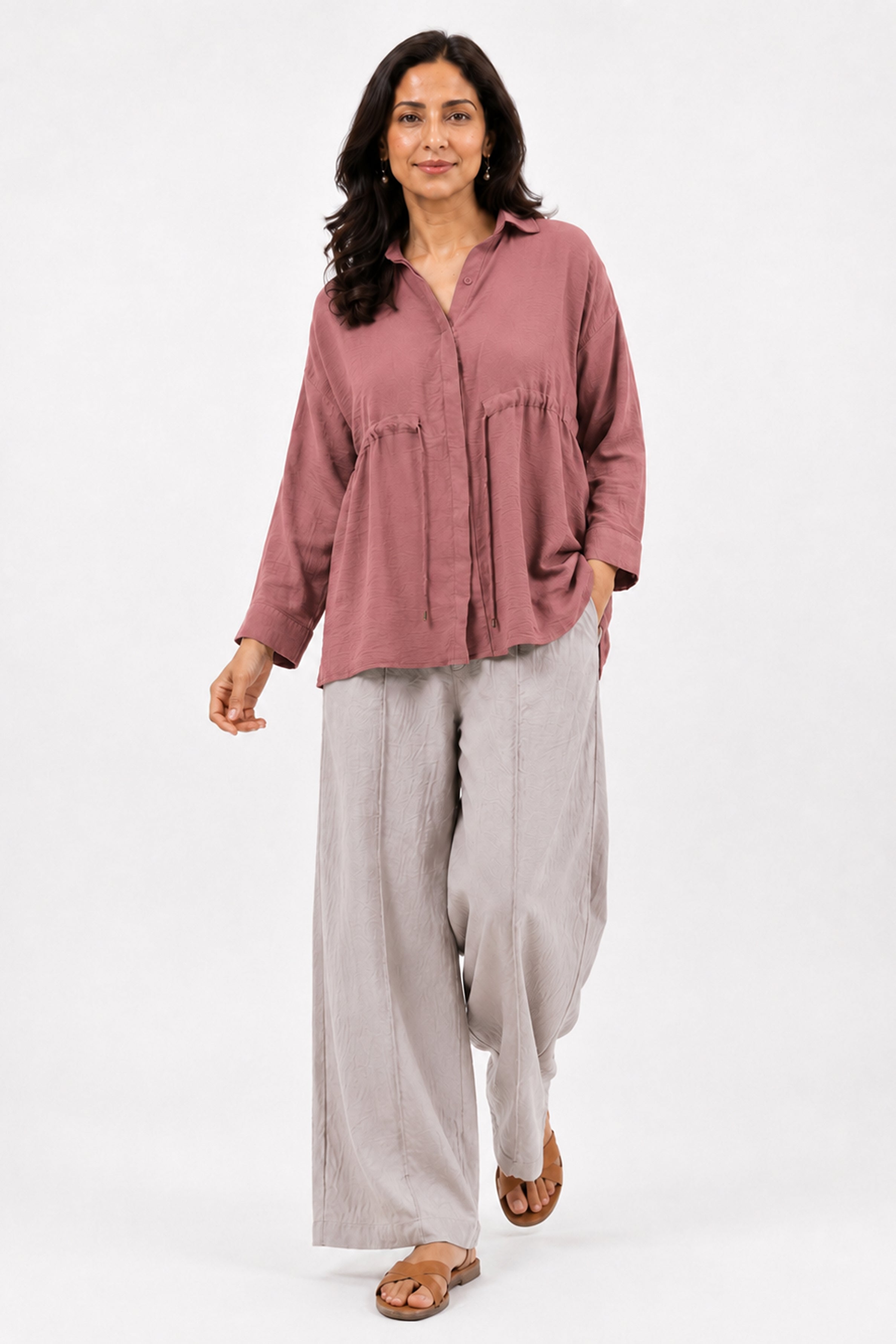 HADA Casual Relaxed Fit Button-Front Peplum Top - Dull Purple