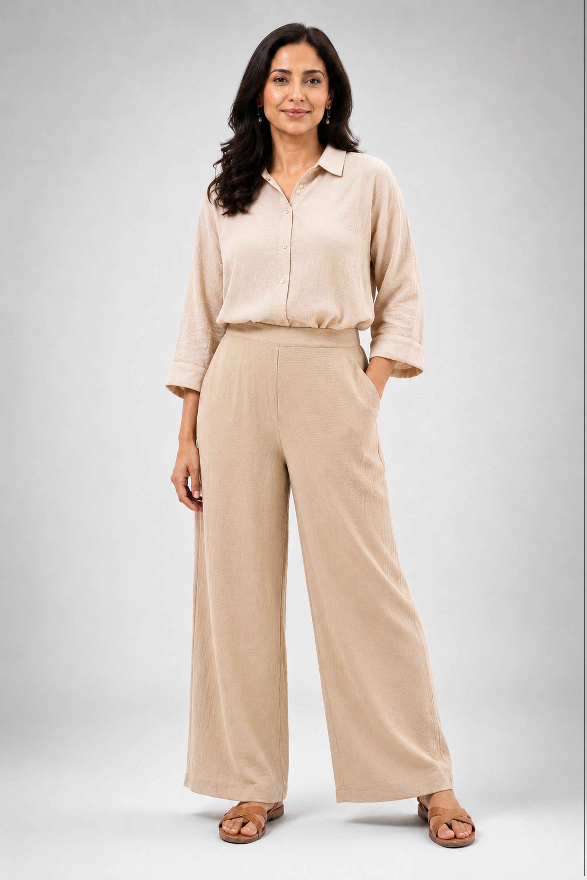 HADA Casual Relaxed Fit Pant - Beige
