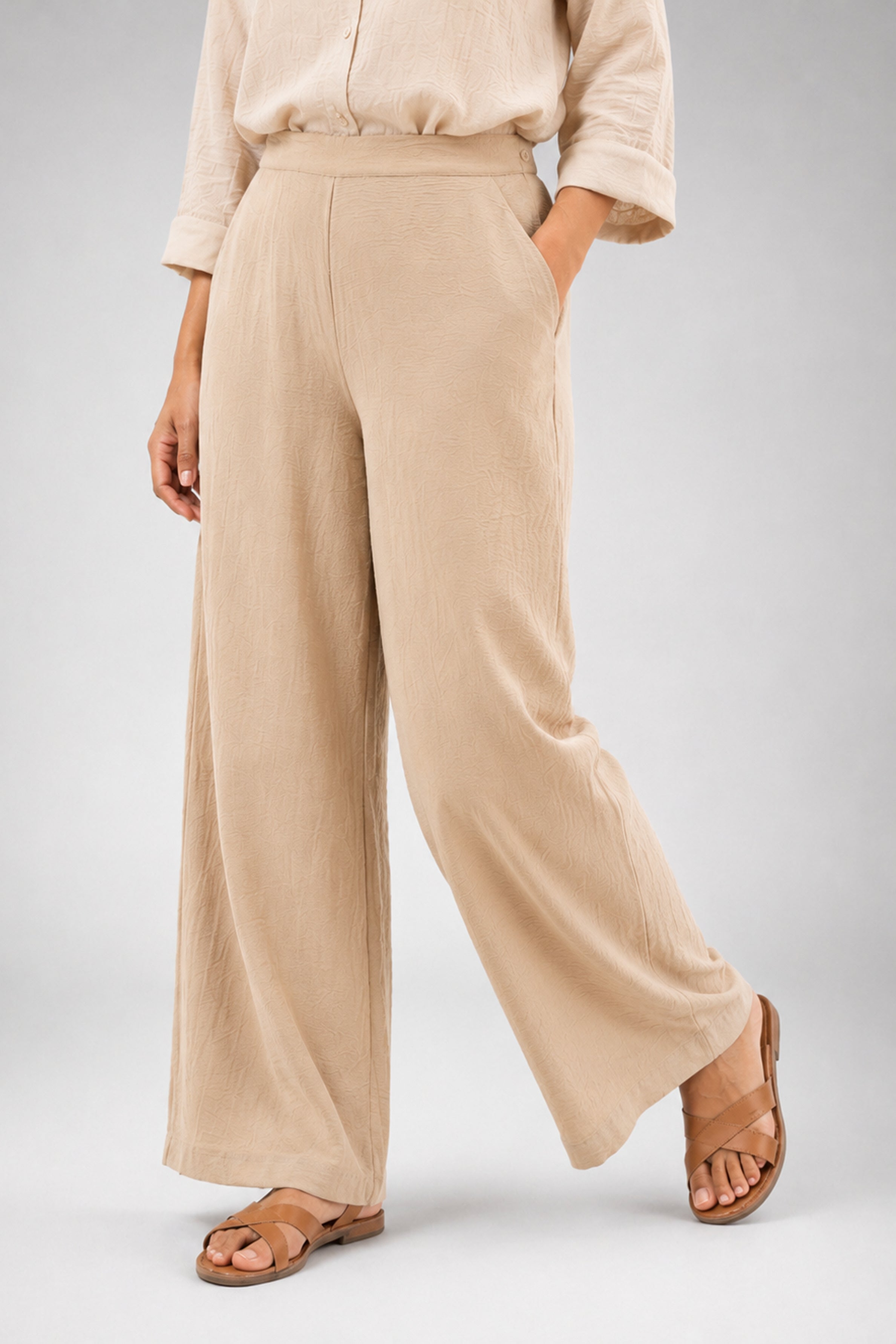 HADA Casual Relaxed Fit Pant - Beige
