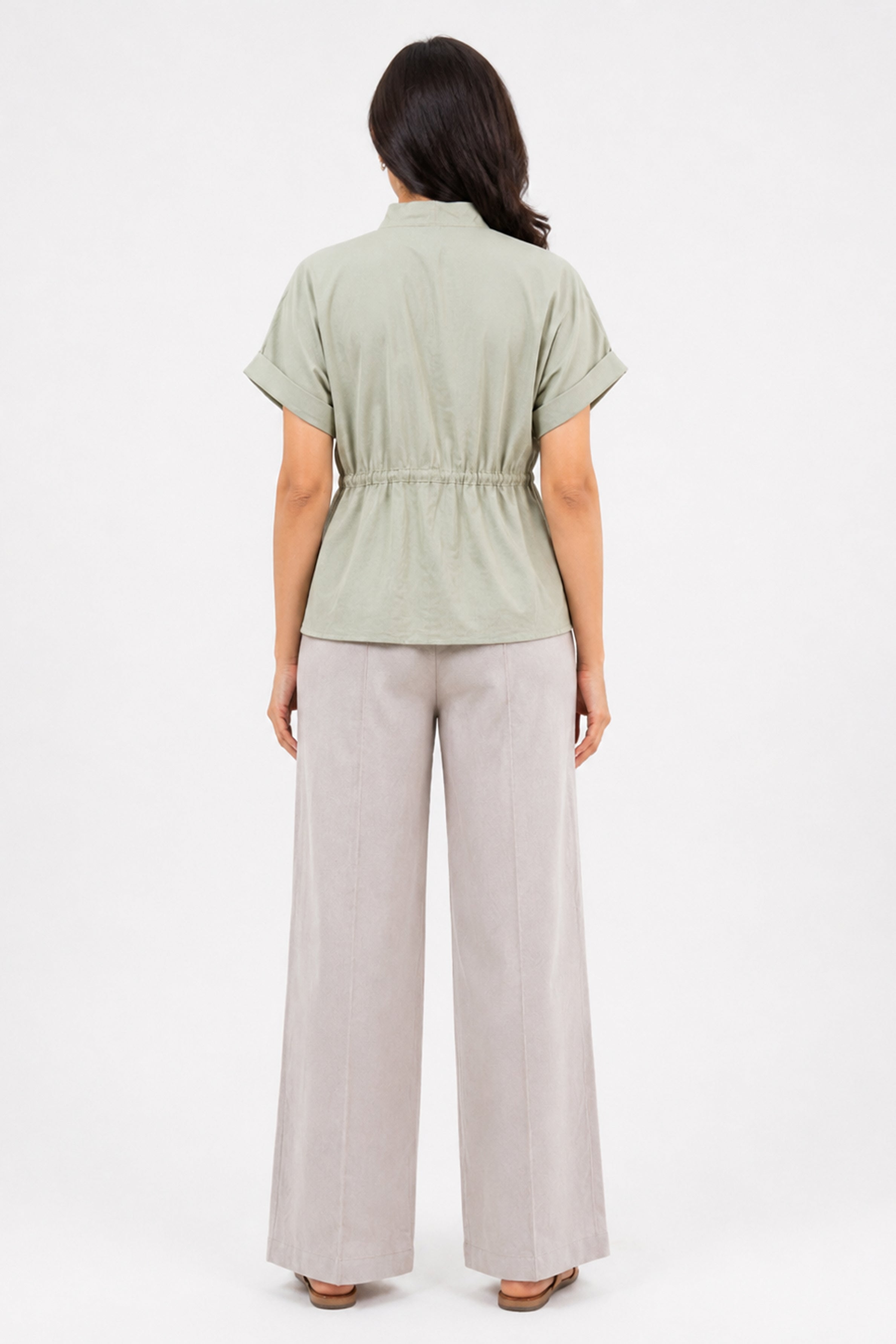HADA Relaxed Fit Zipper-Front Blouse - Green