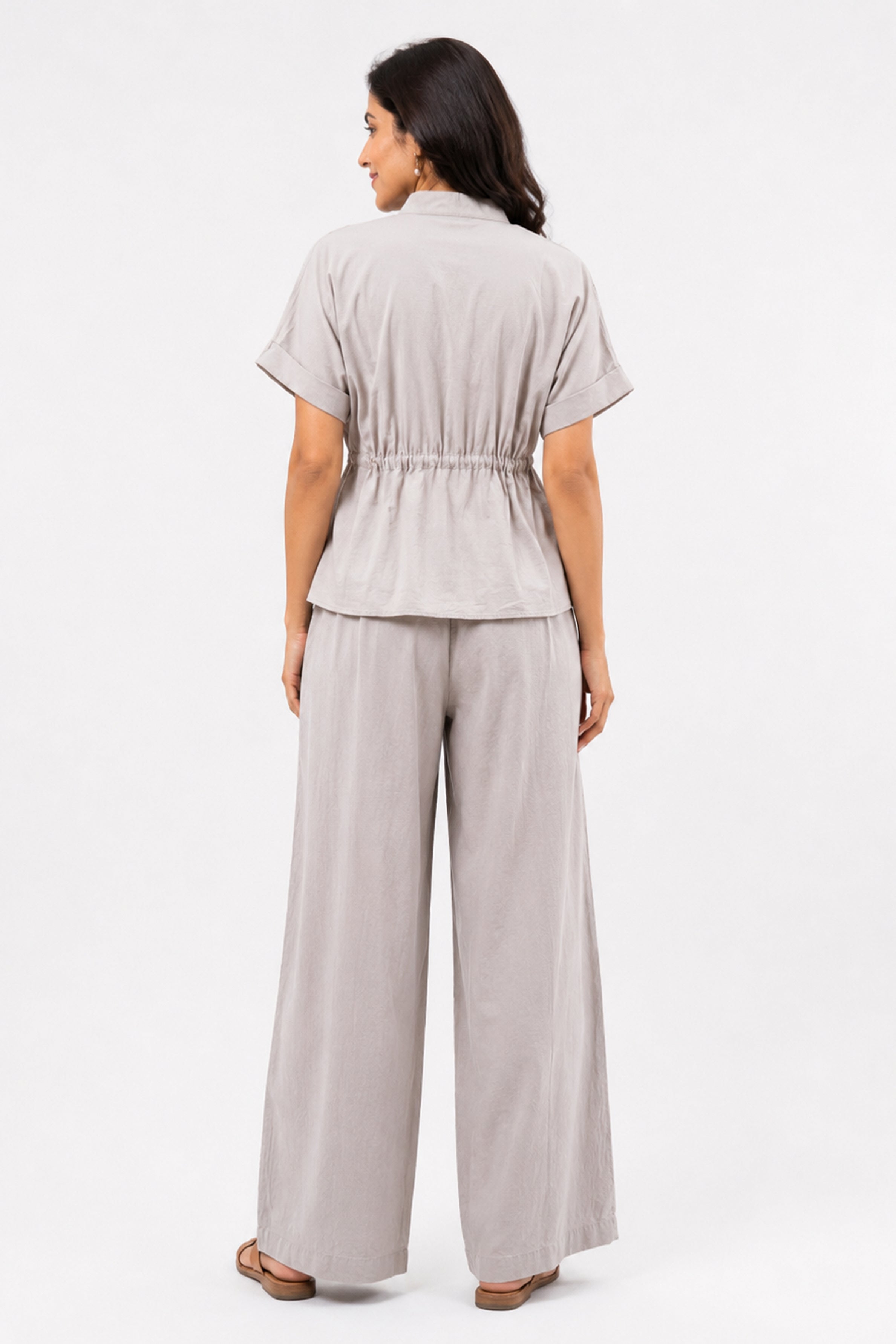 HADA Relaxed Fit Zipper-Front Blouse - Beige