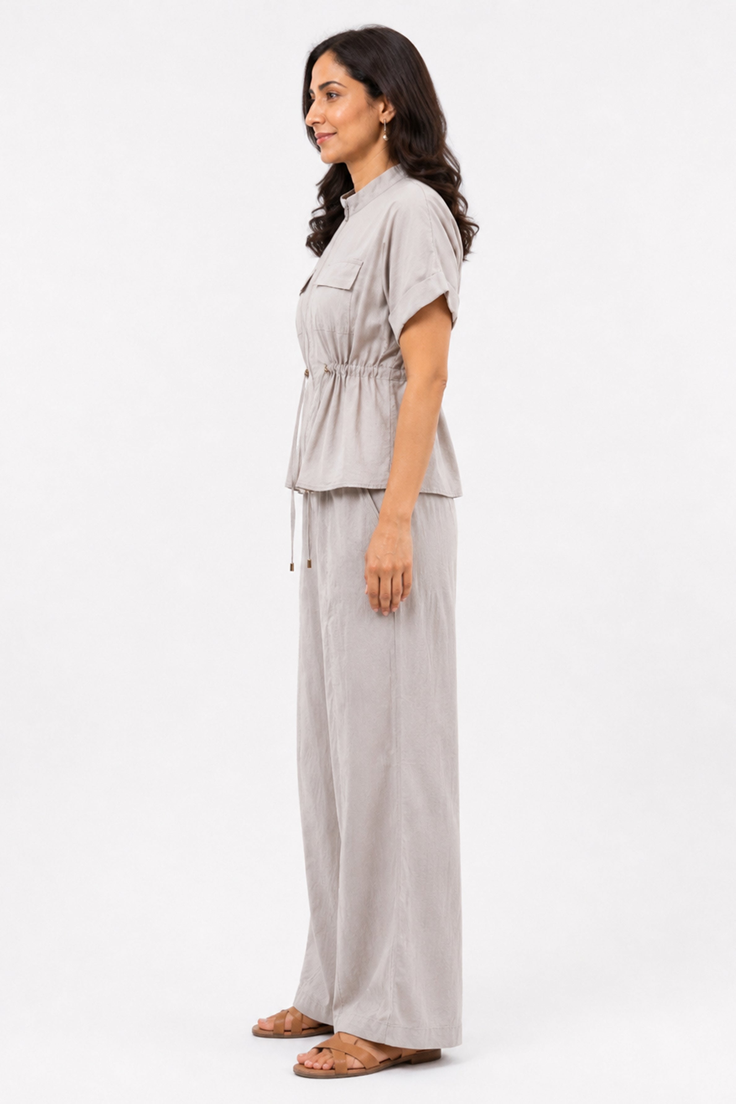HADA Relaxed Fit Zipper-Front Blouse - Beige