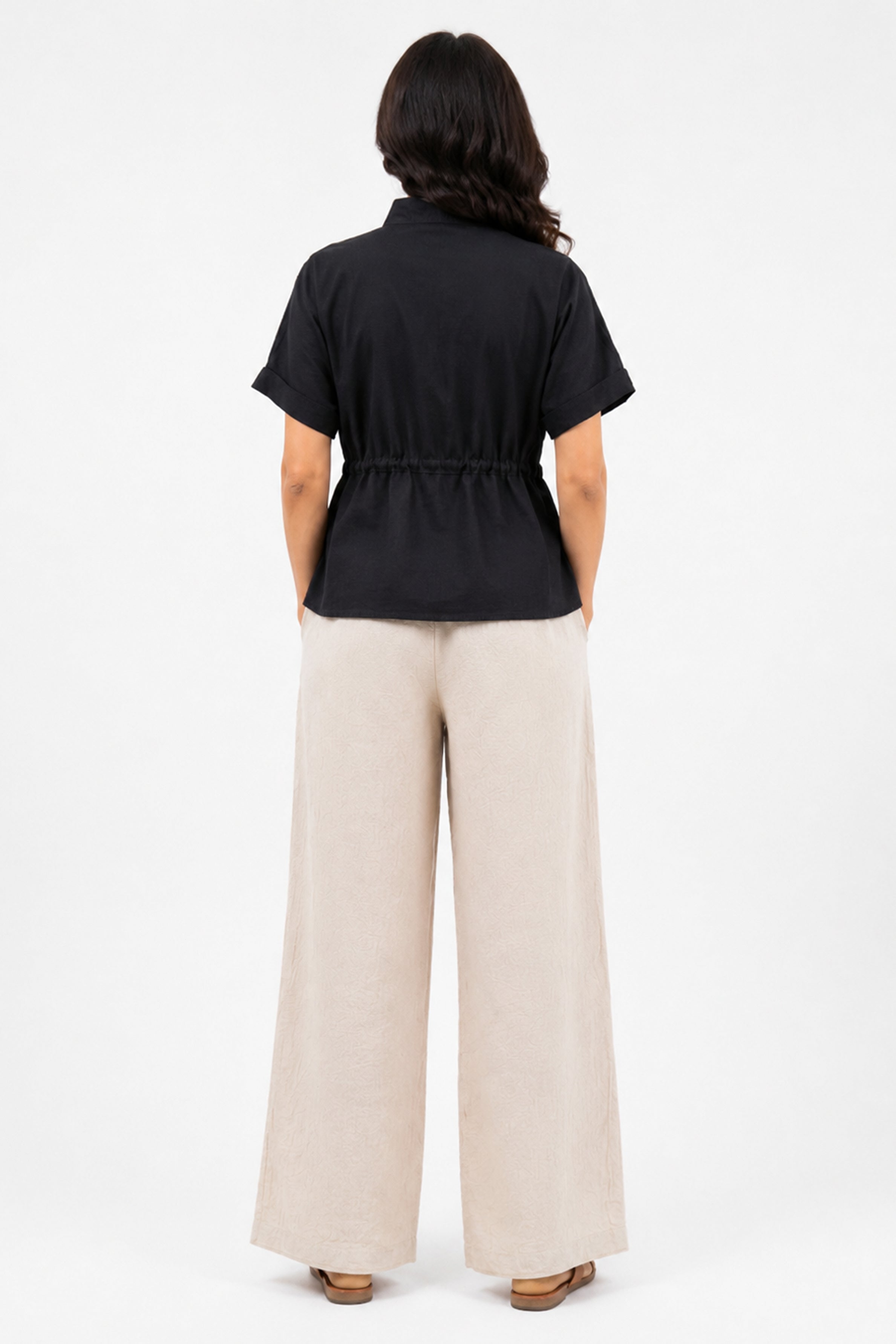 HADA Relaxed Fit Zipper-Front Blouse - Black