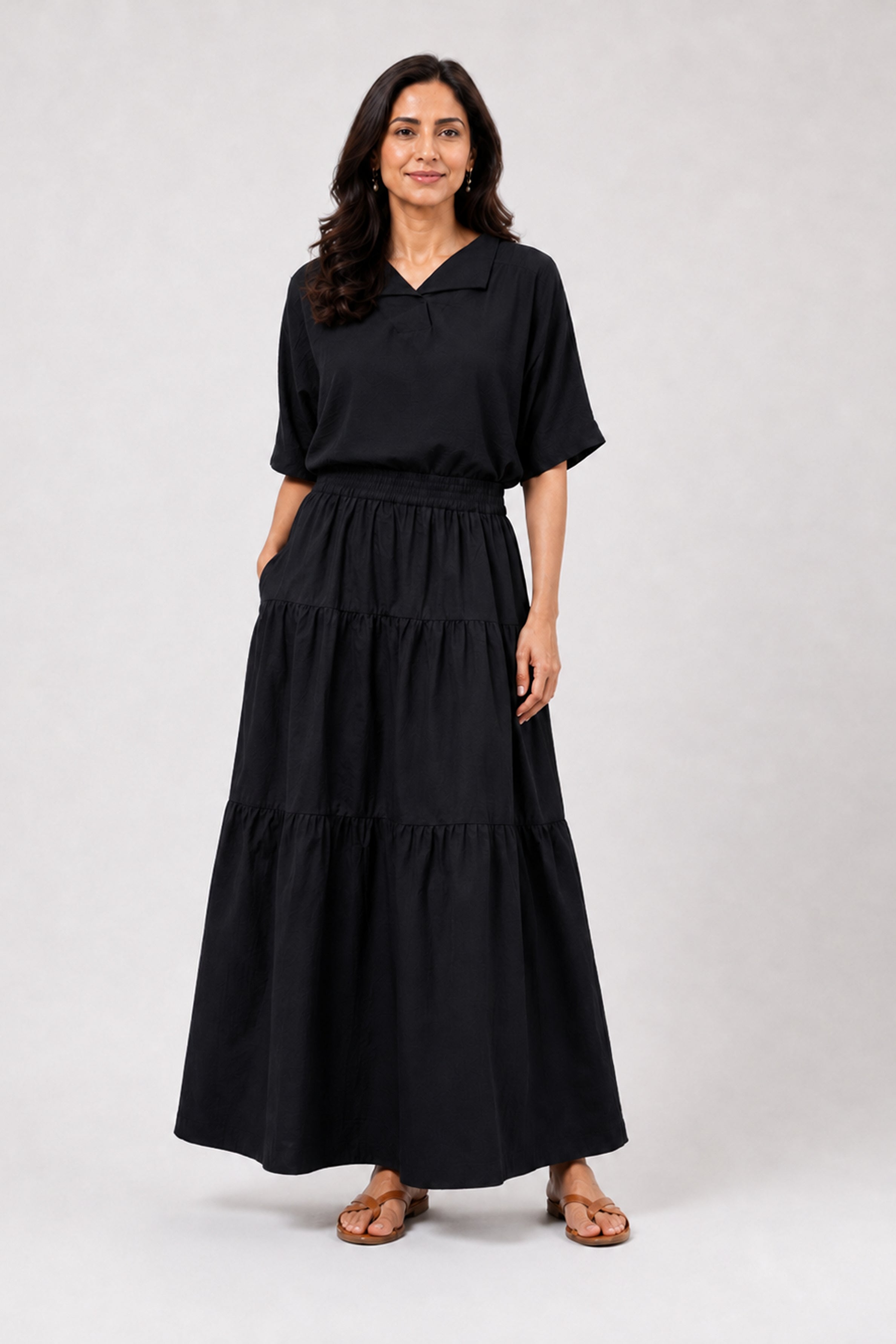HADA Casual Relaxed Fit Long Skirt - Black