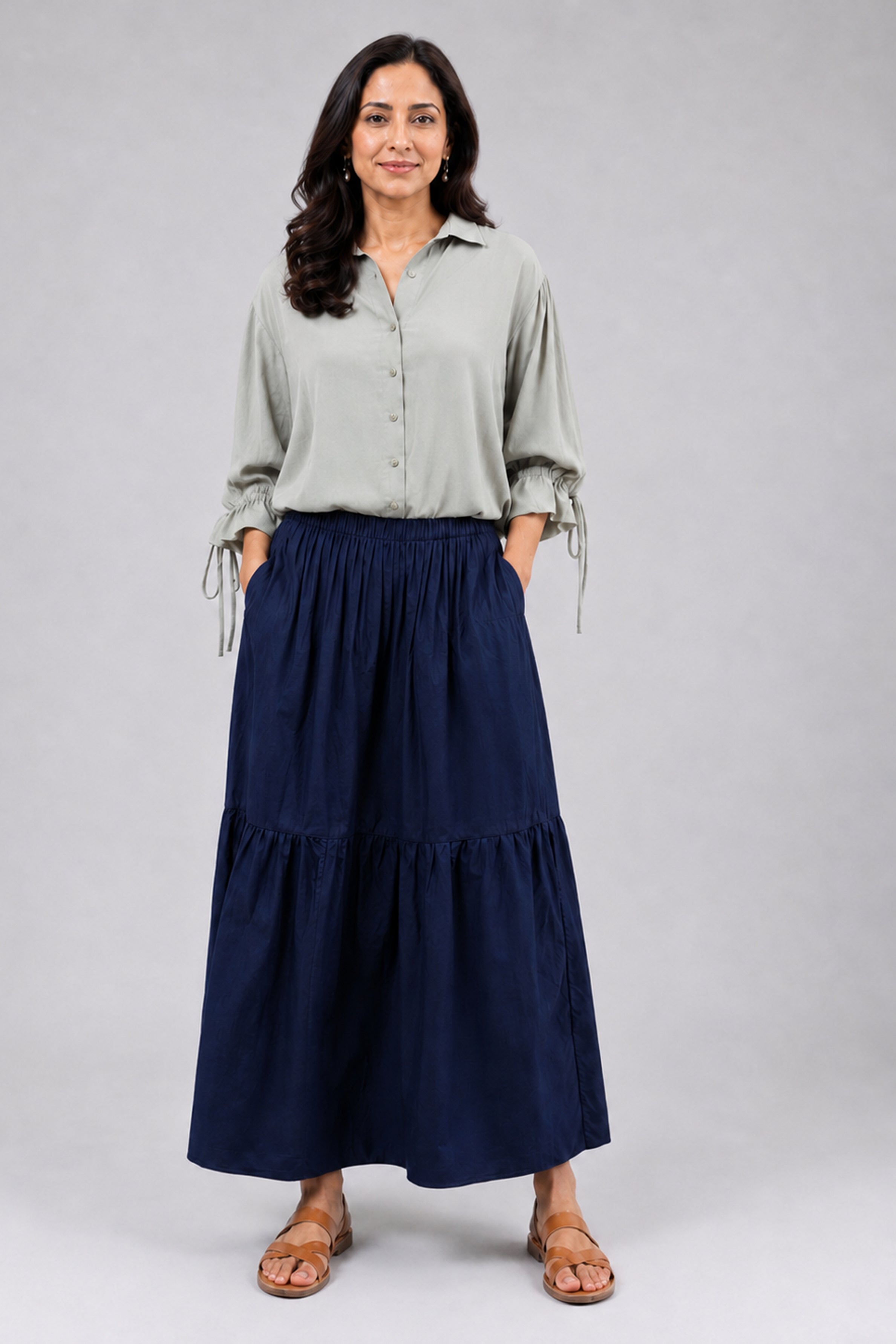 HADA Casual Relaxed Fit Long Skirt - Navy