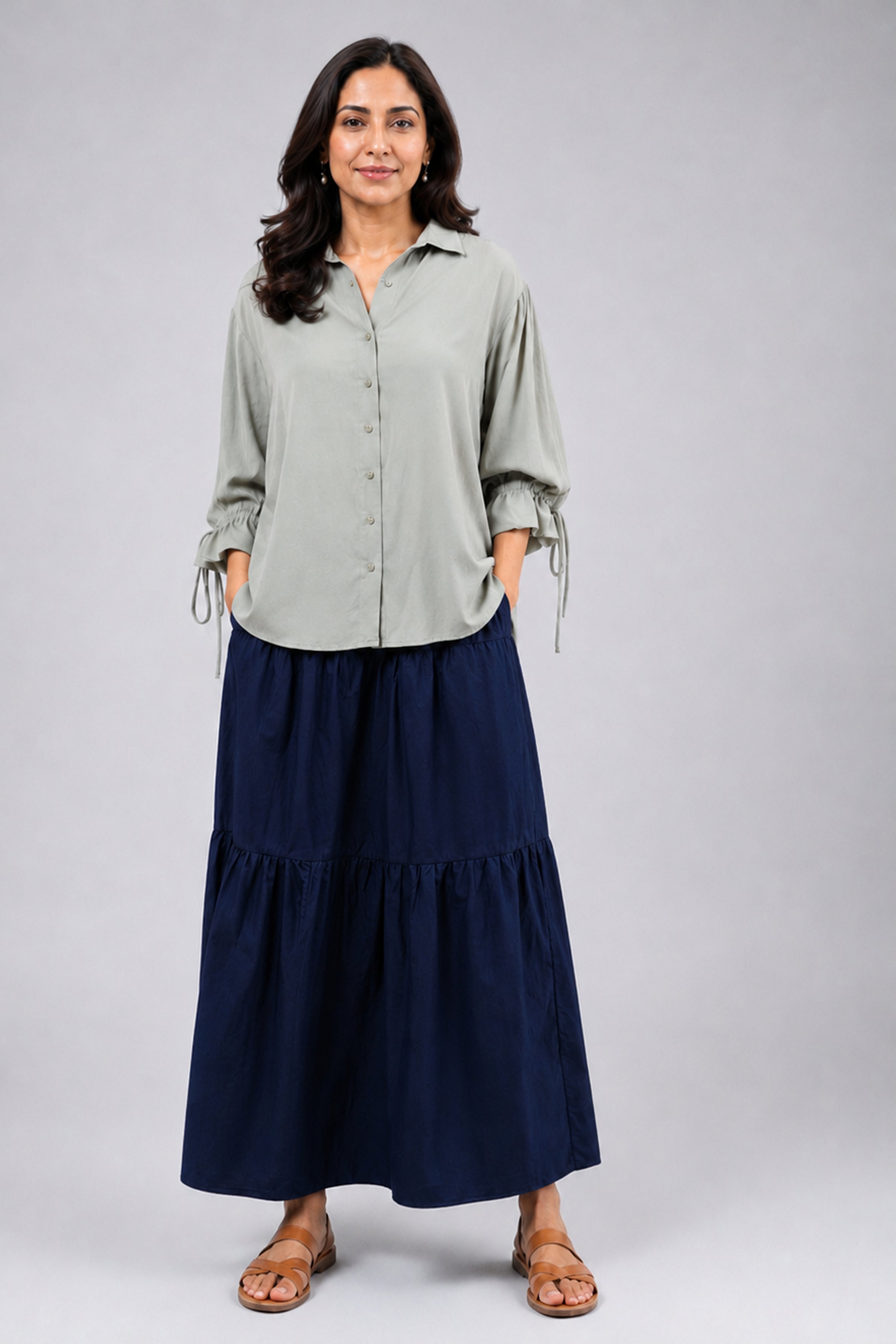 HADA Casual Relaxed Fit Long Skirt - Navy