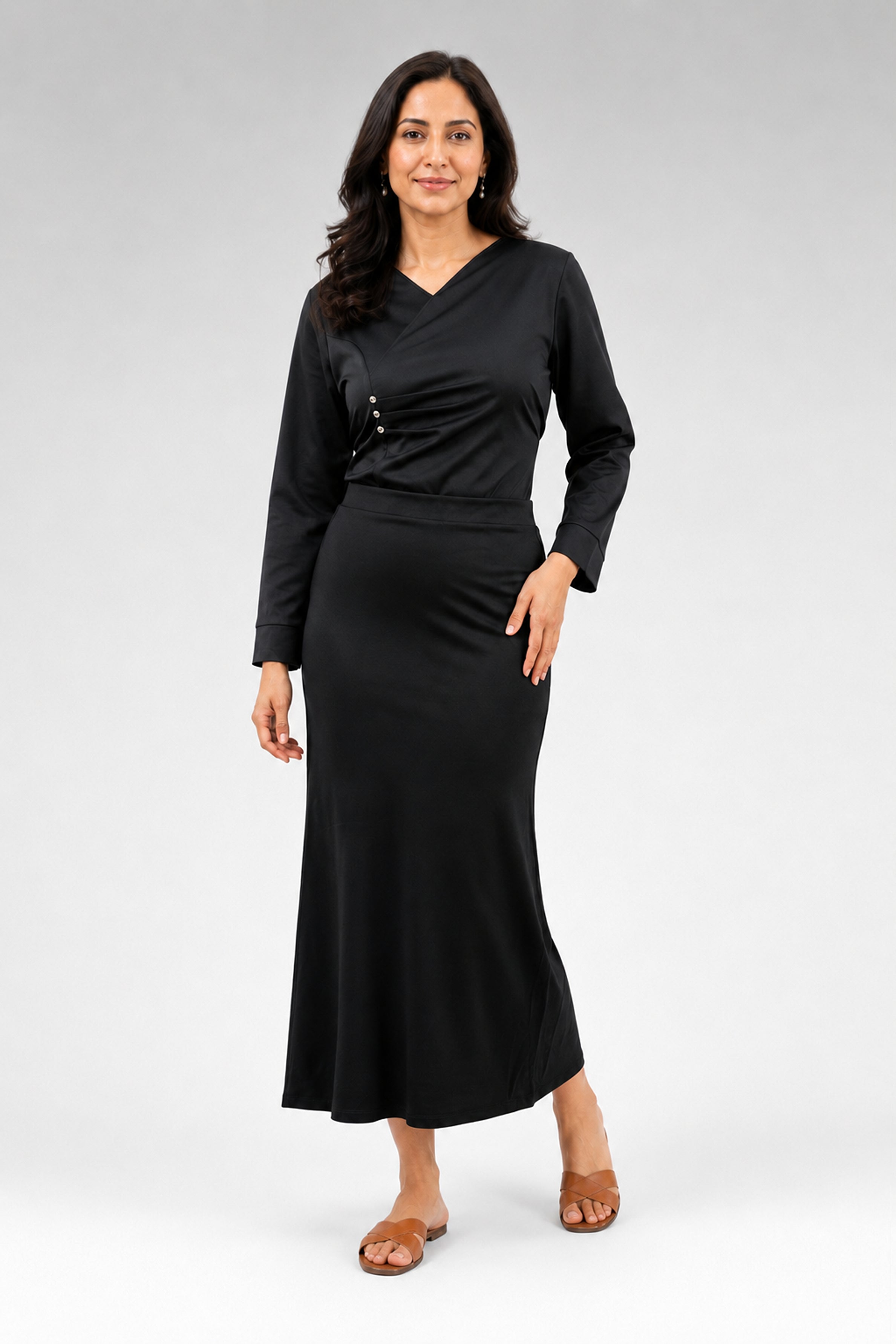 HADA Casual Slim Fit Long Skirt - Black
