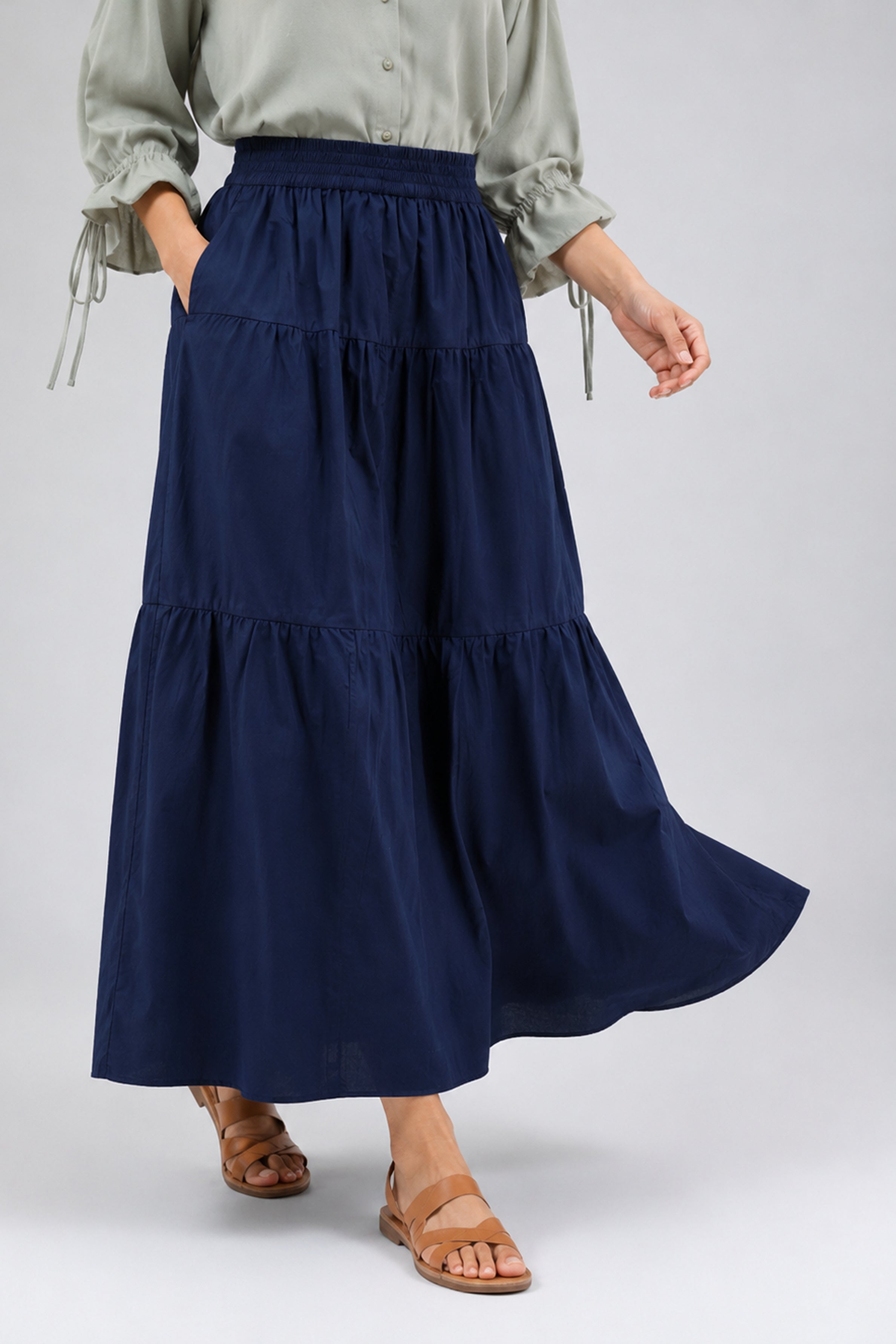 HADA Casual Relaxed Fit Long Skirt - Navy