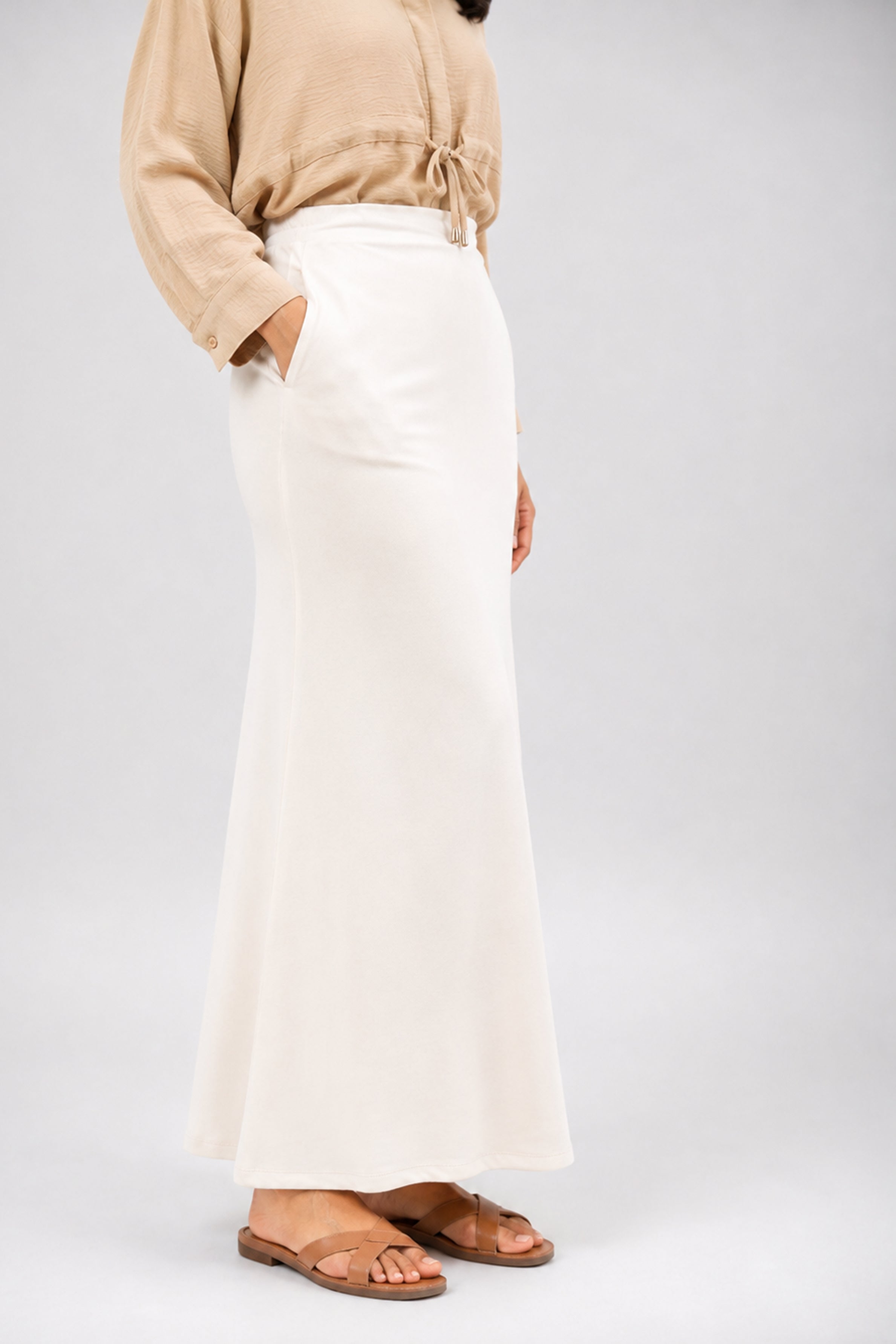HADA Casual Slim Fit Long Skirt - Cream