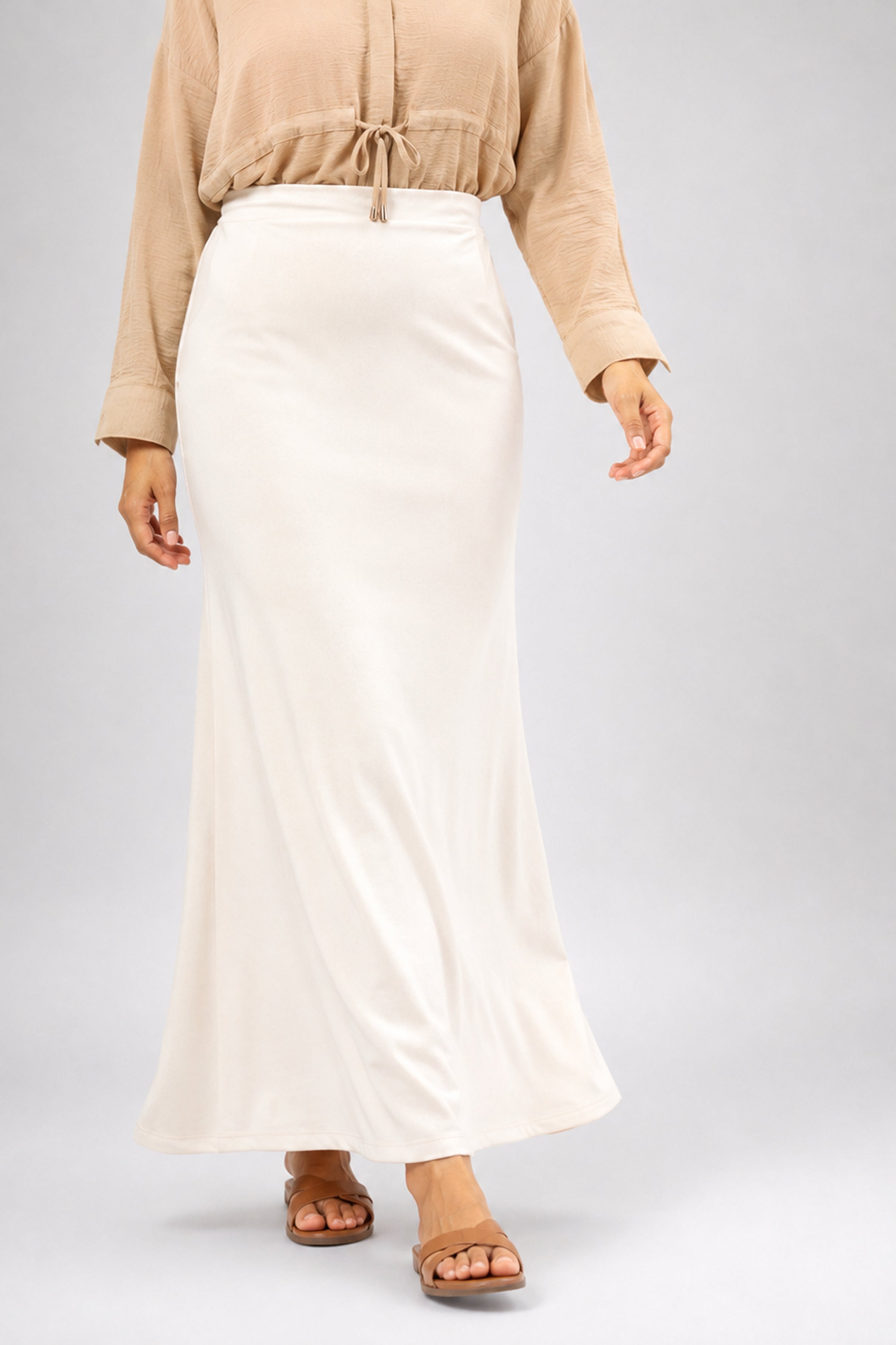 HADA Casual Slim Fit Long Skirt - Cream