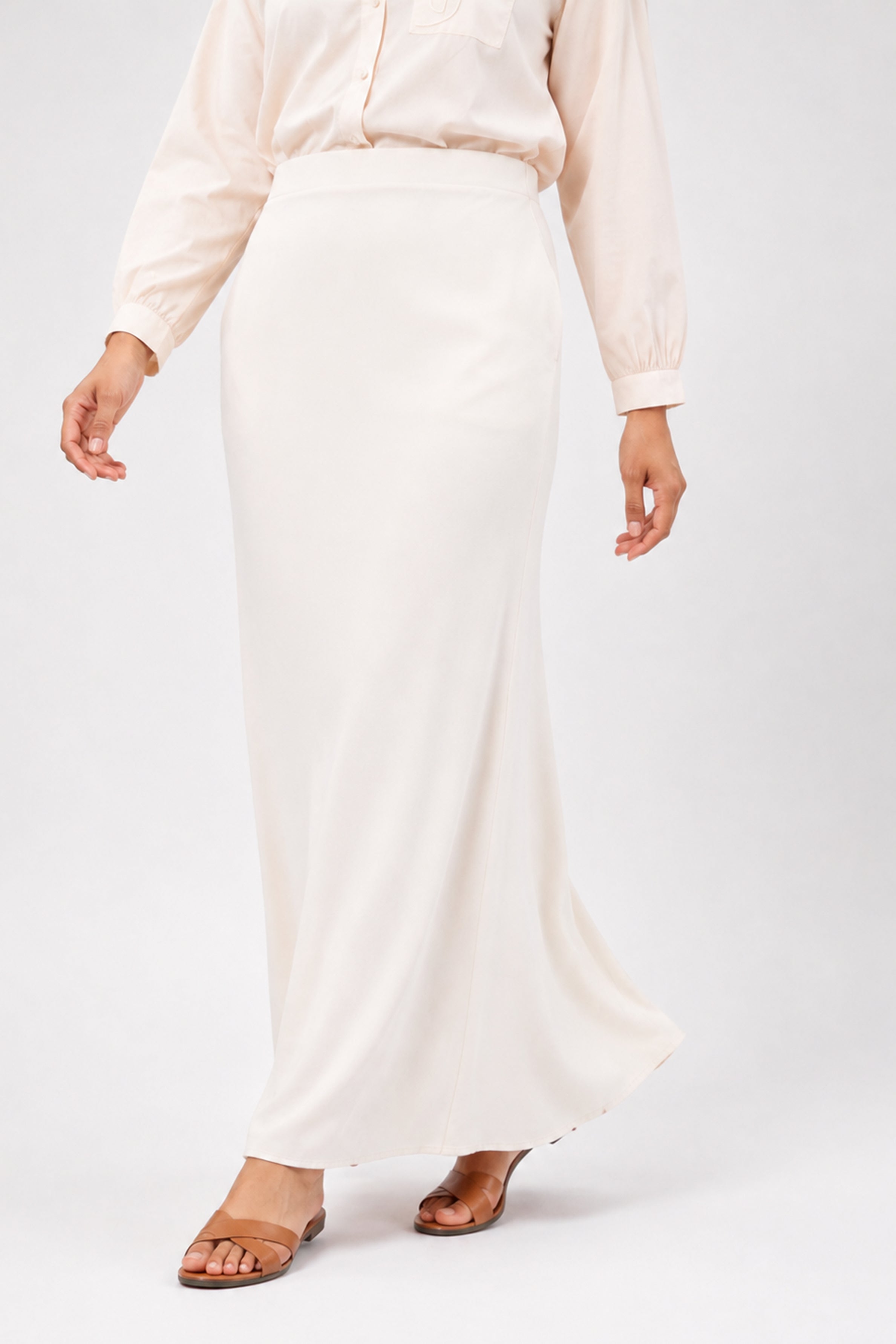 HADA Casual Slim Fit Long Skirt - Cream