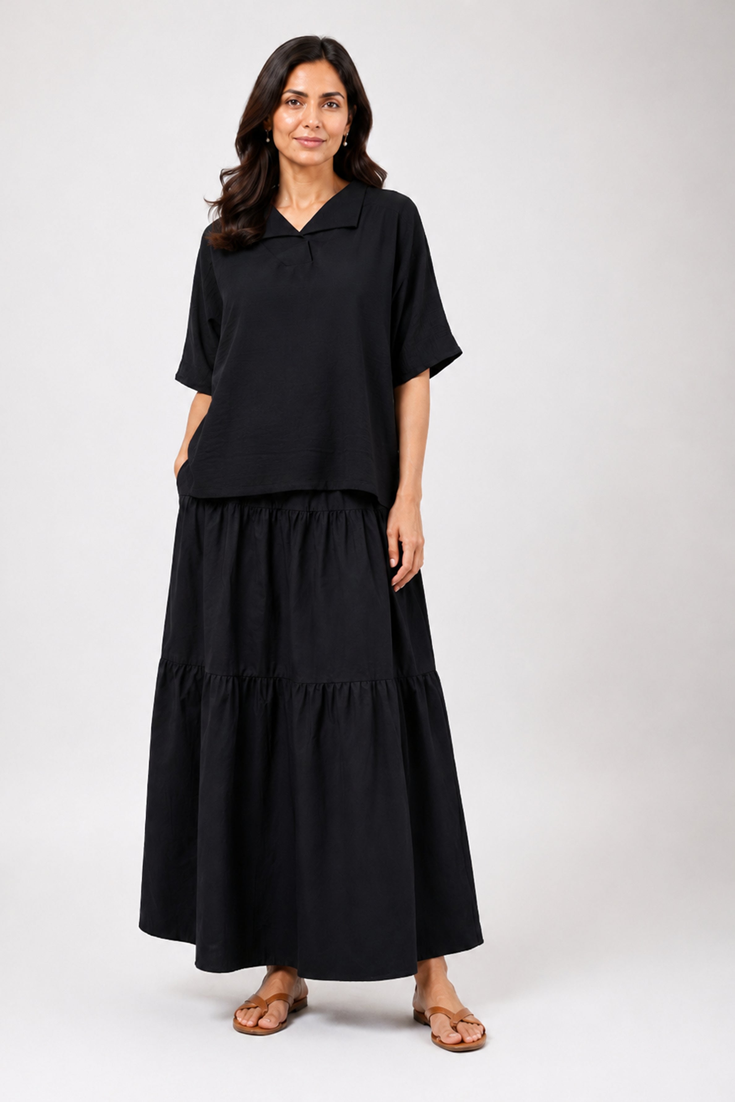 HADA Casual Relaxed Fit Long Skirt - Black