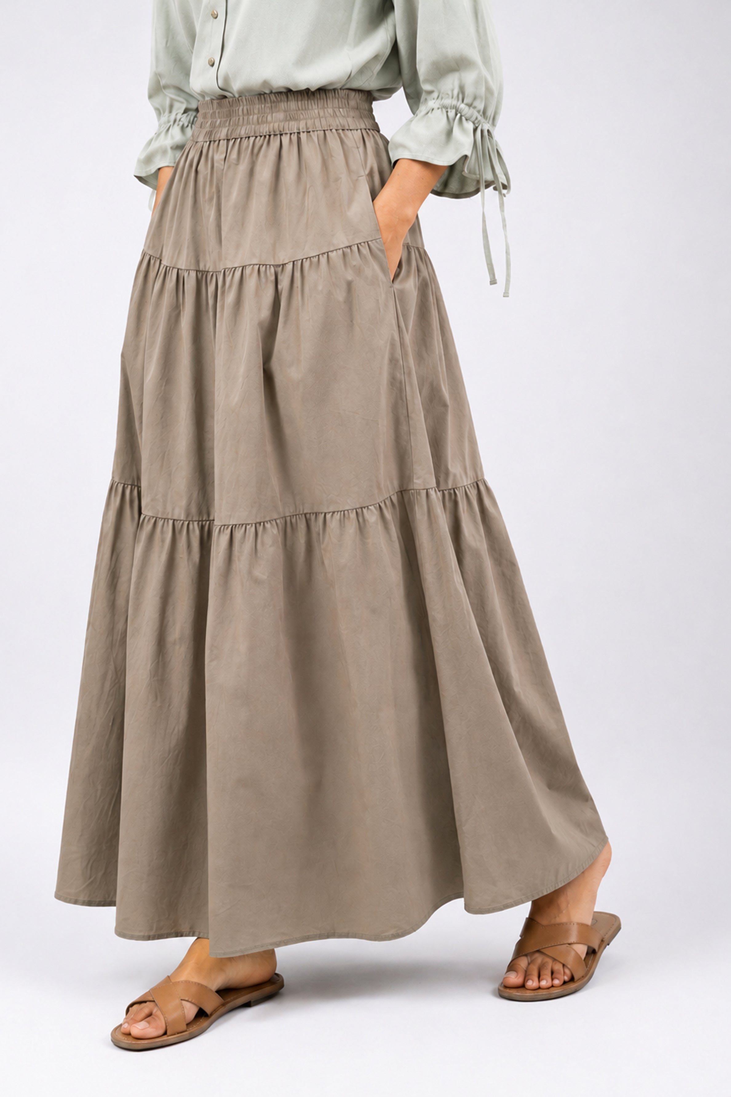 HADA Casual Relaxed Fit Long Skirt - Tan