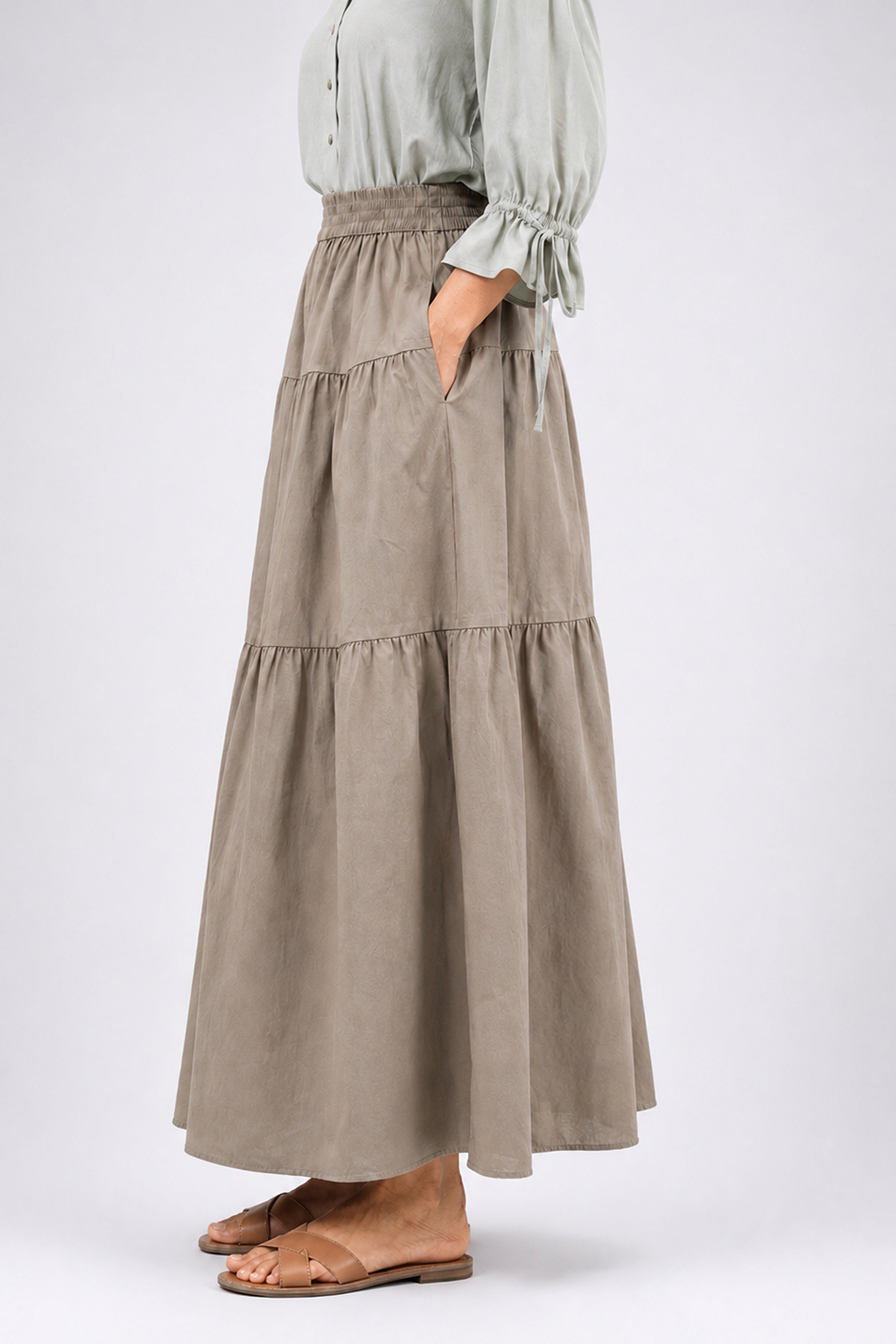 HADA Casual Relaxed Fit Long Skirt - Tan