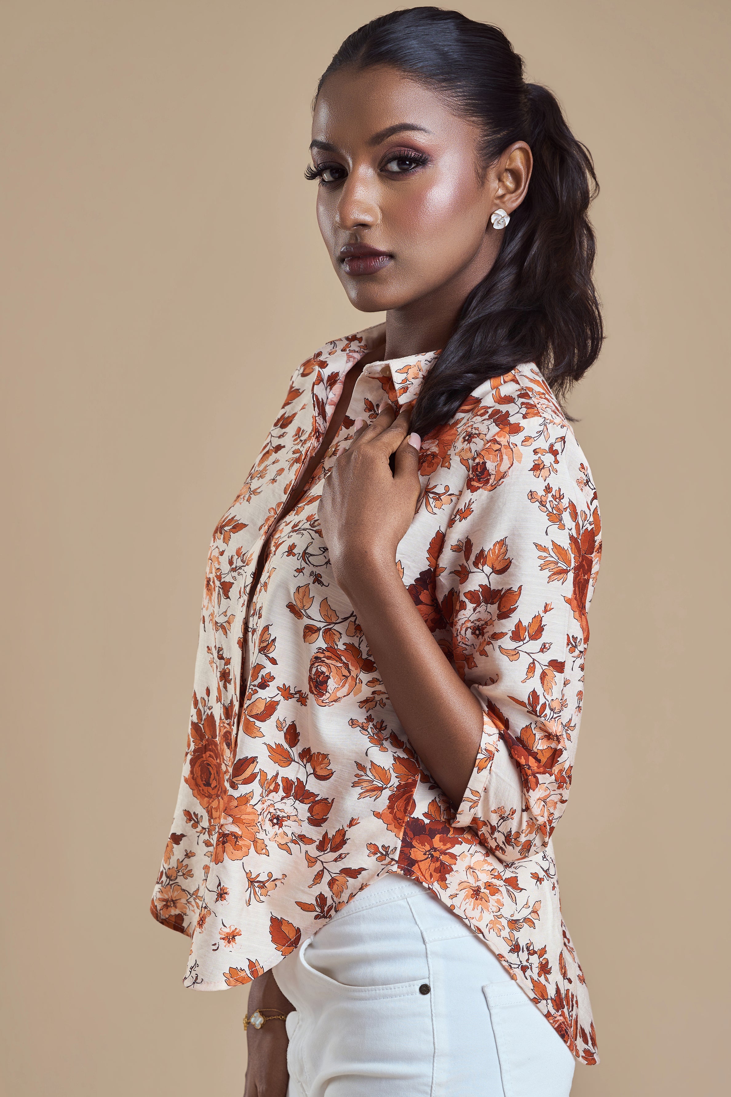 ANDRIANA Formal Printed Blouse - Peach
