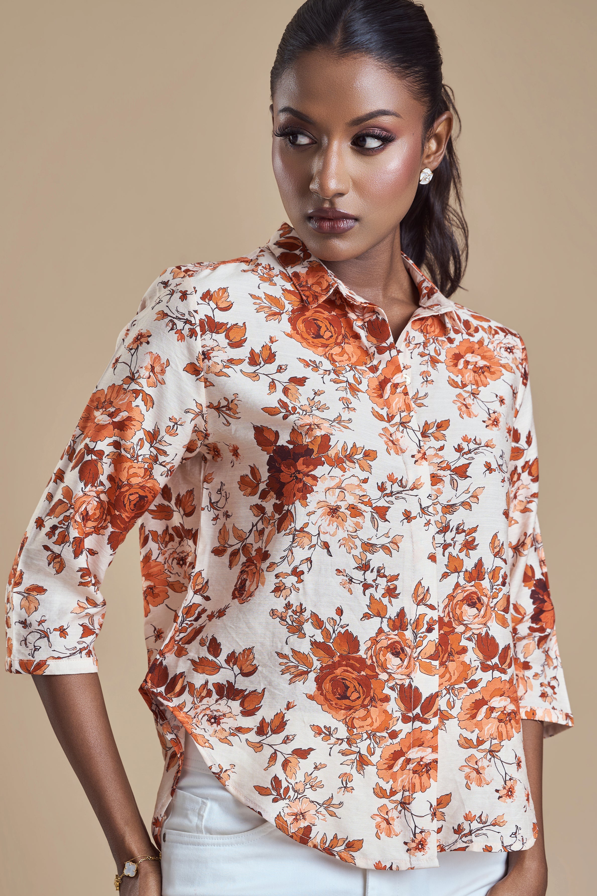 ANDRIANA Formal Printed Blouse - Peach