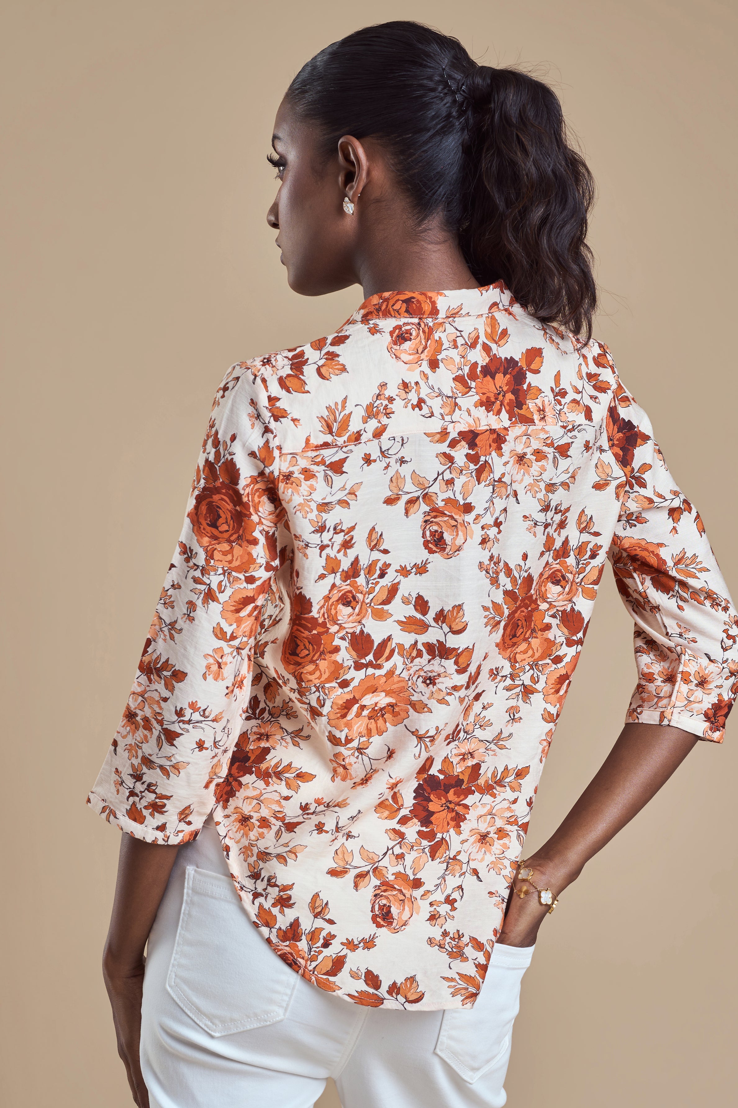 ANDRIANA Formal Printed Blouse - Peach