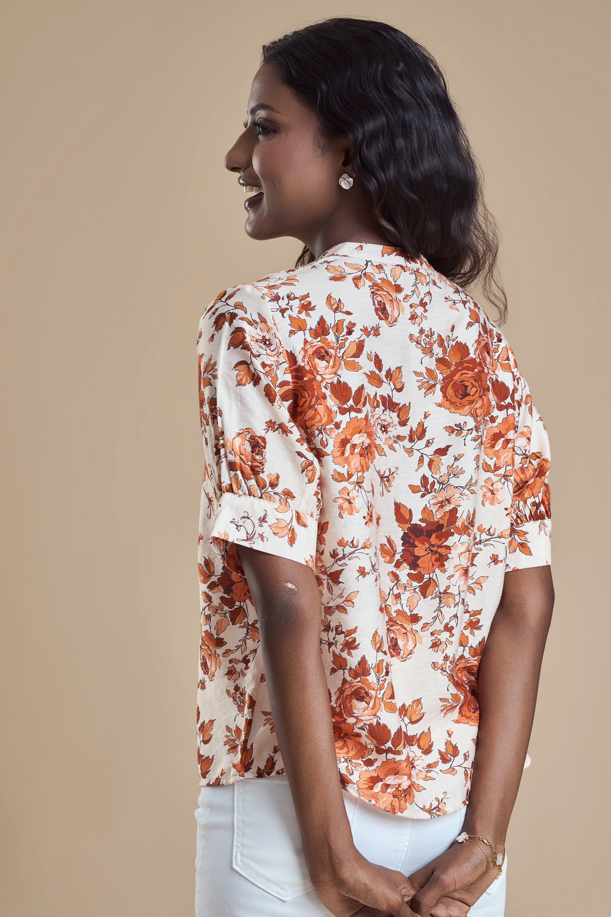 ANDRIANA Formal Printed Blouse - Orange