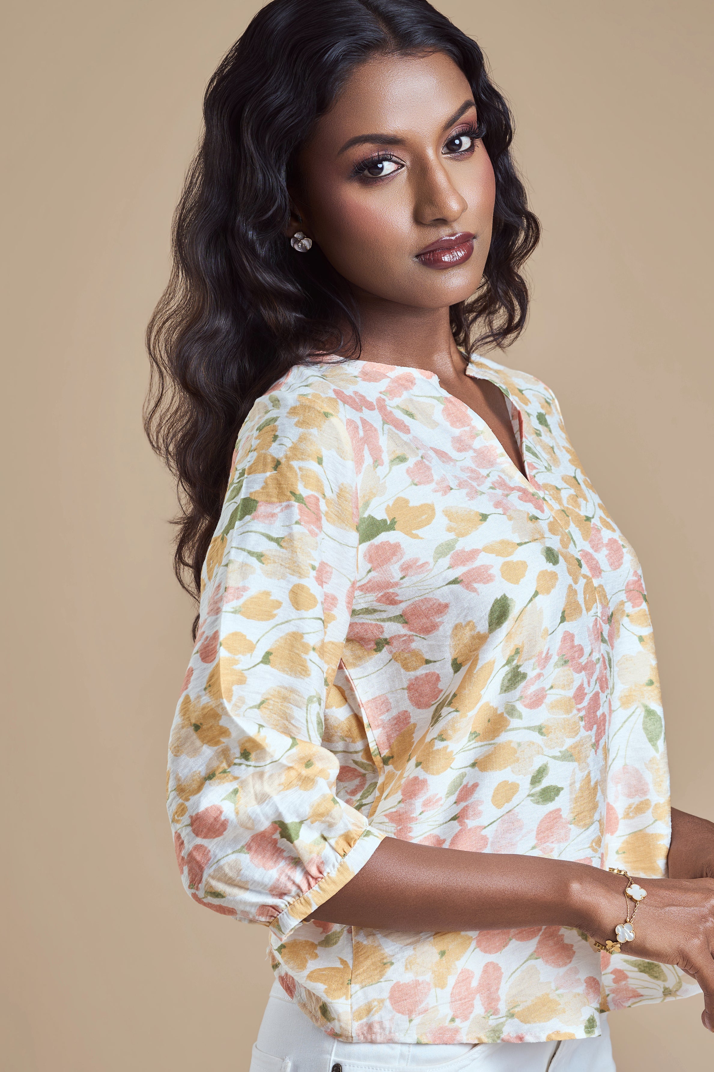 ANDRIANA Formal Printed Blouse - Orange