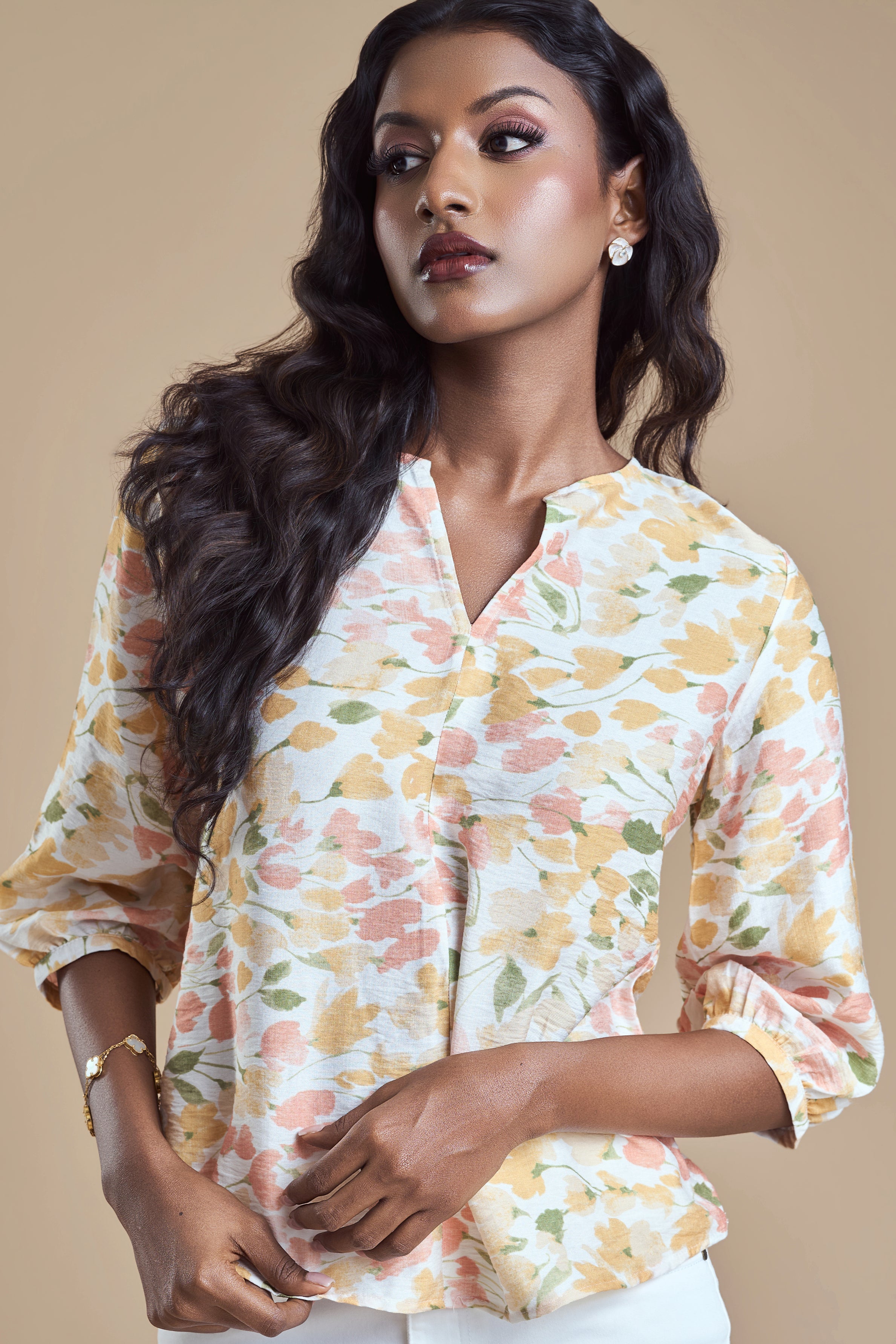 ANDRIANA Formal Printed Blouse - Orange