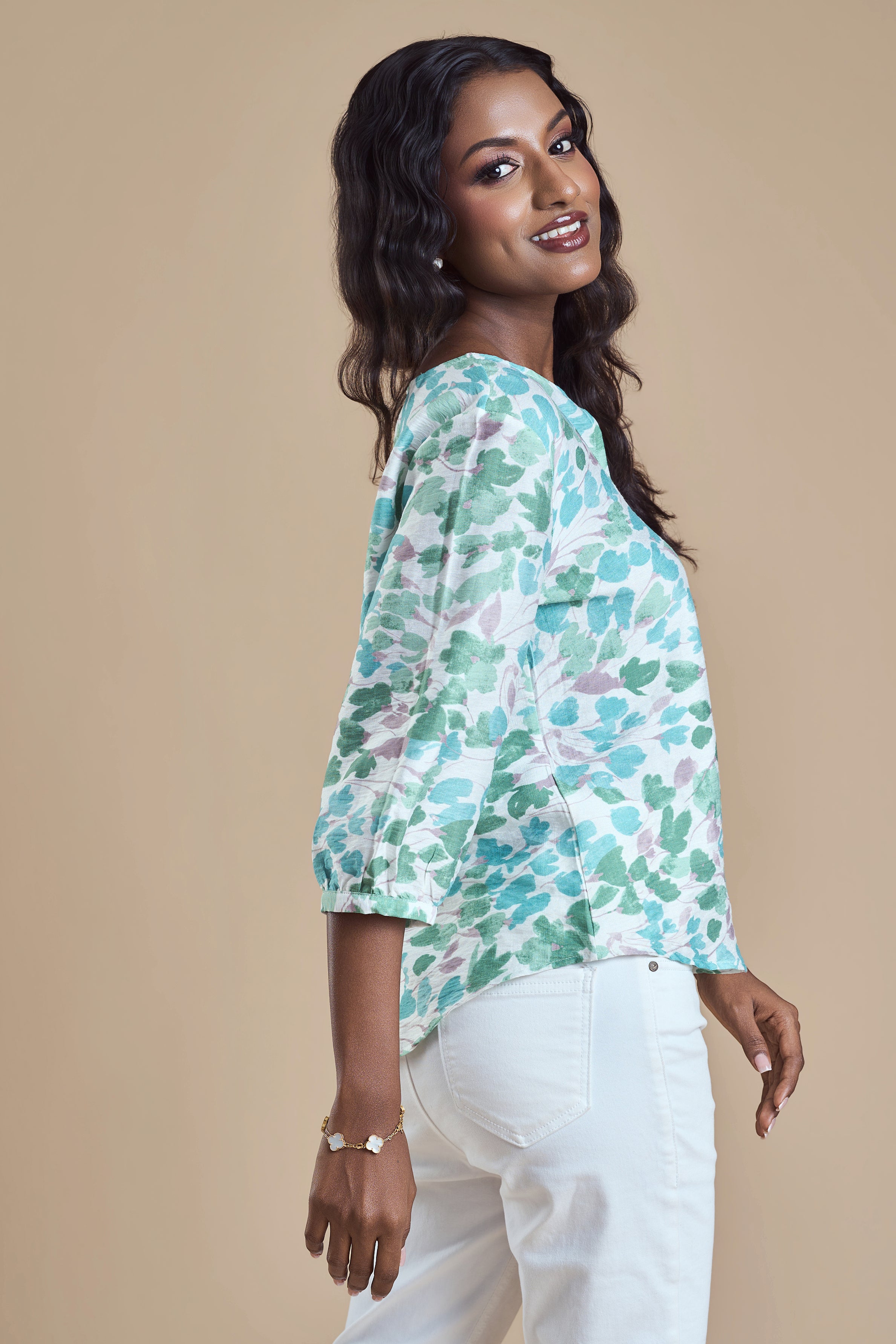 ANDRIANA Formal Printed Blouse - Green