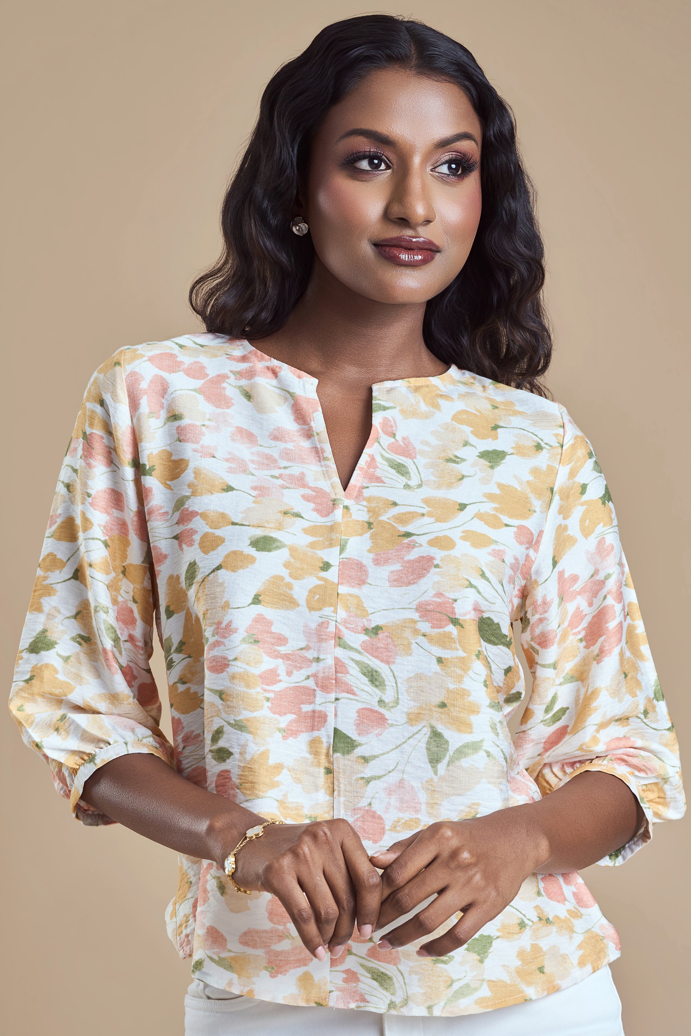 ANDRIANA Formal Printed Blouse - Orange