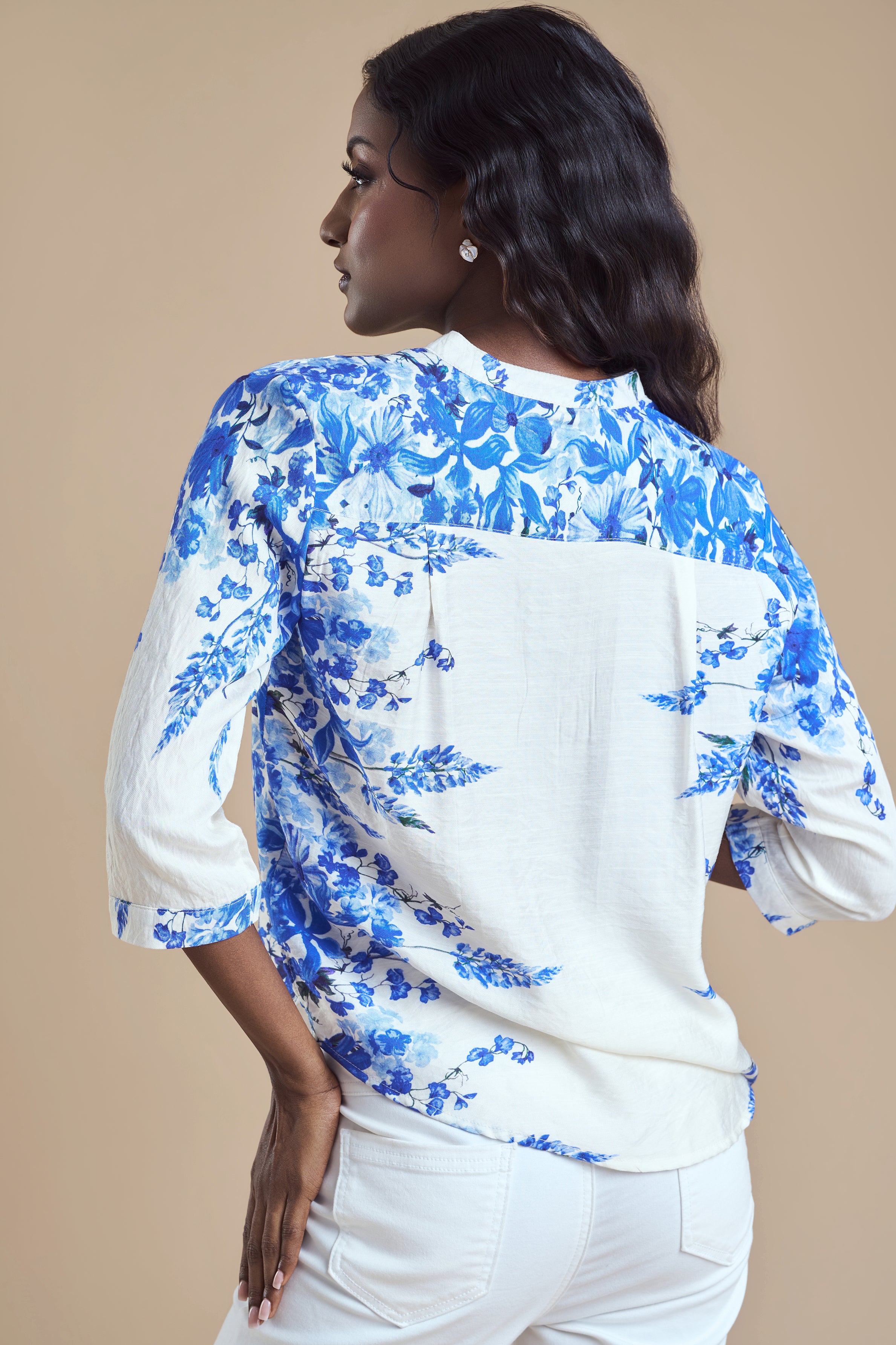 ANDRIANA Formal Printed Blouse - Blue