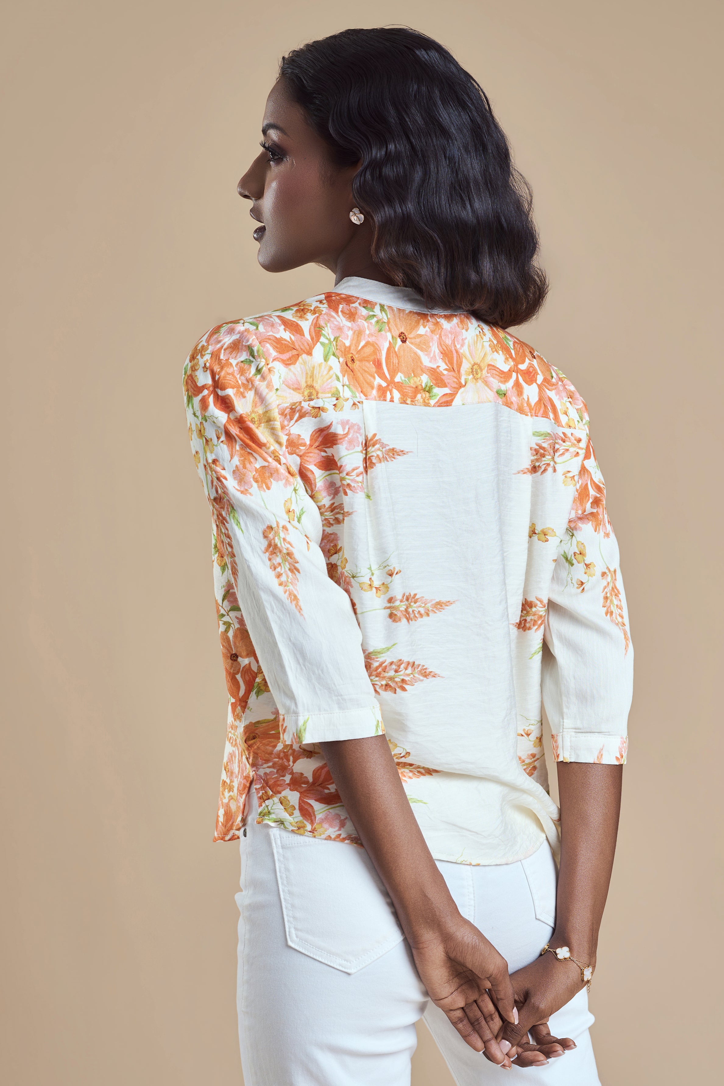 ANDRIANA Formal Printed Blouse - Orange