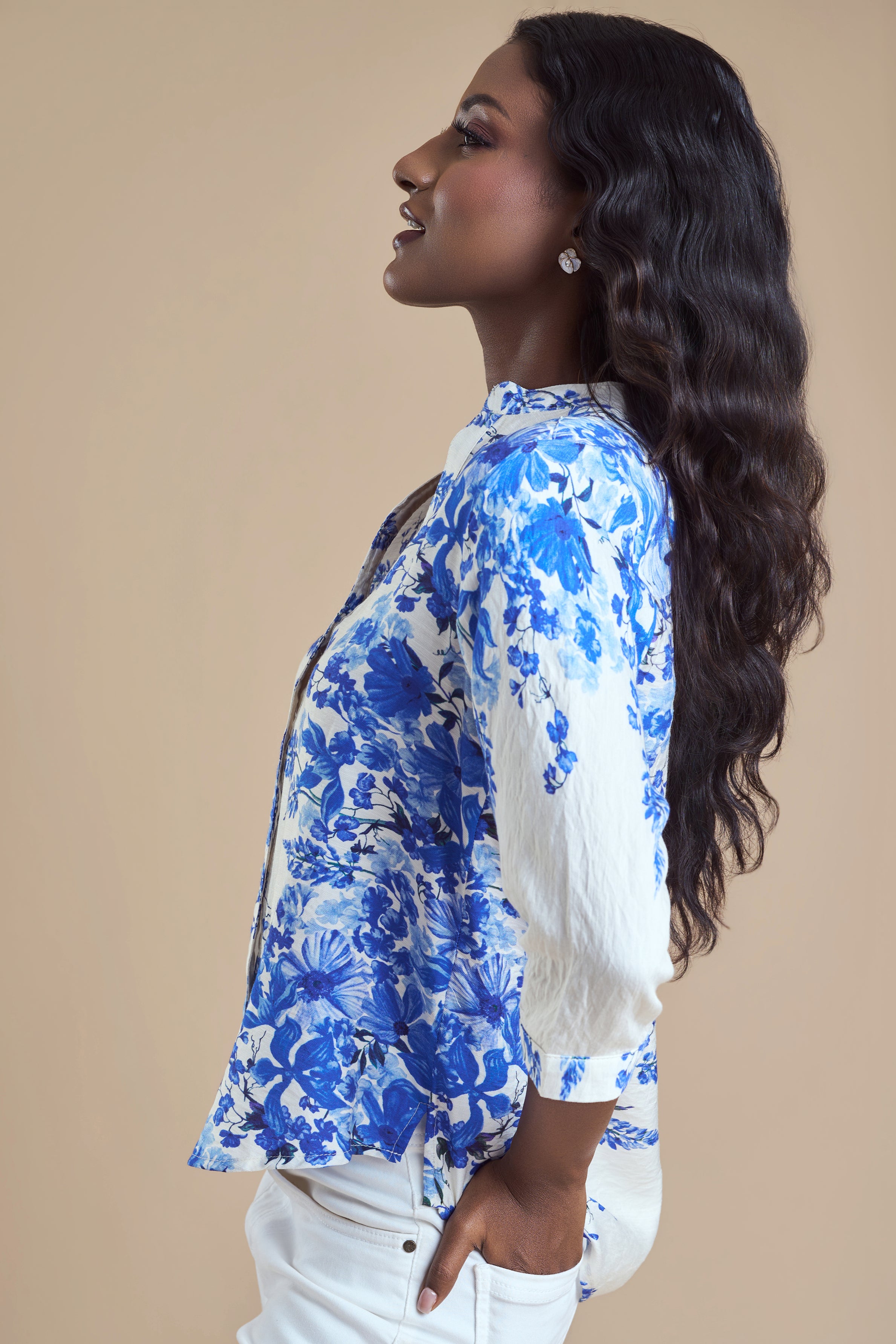 ANDRIANA Formal Printed Blouse - Blue