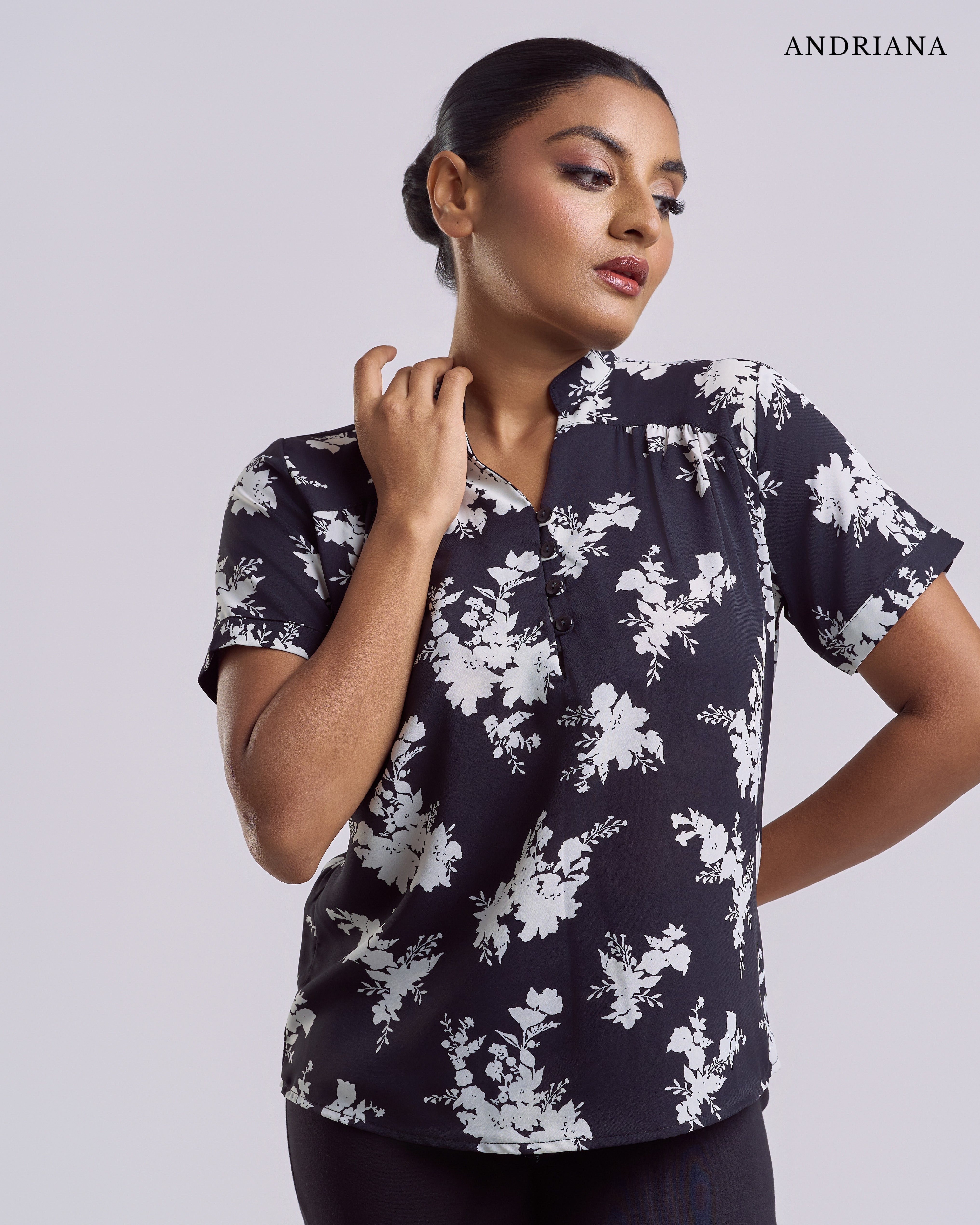 ANDRIANA Formal Regular Printed Blouse - Black
