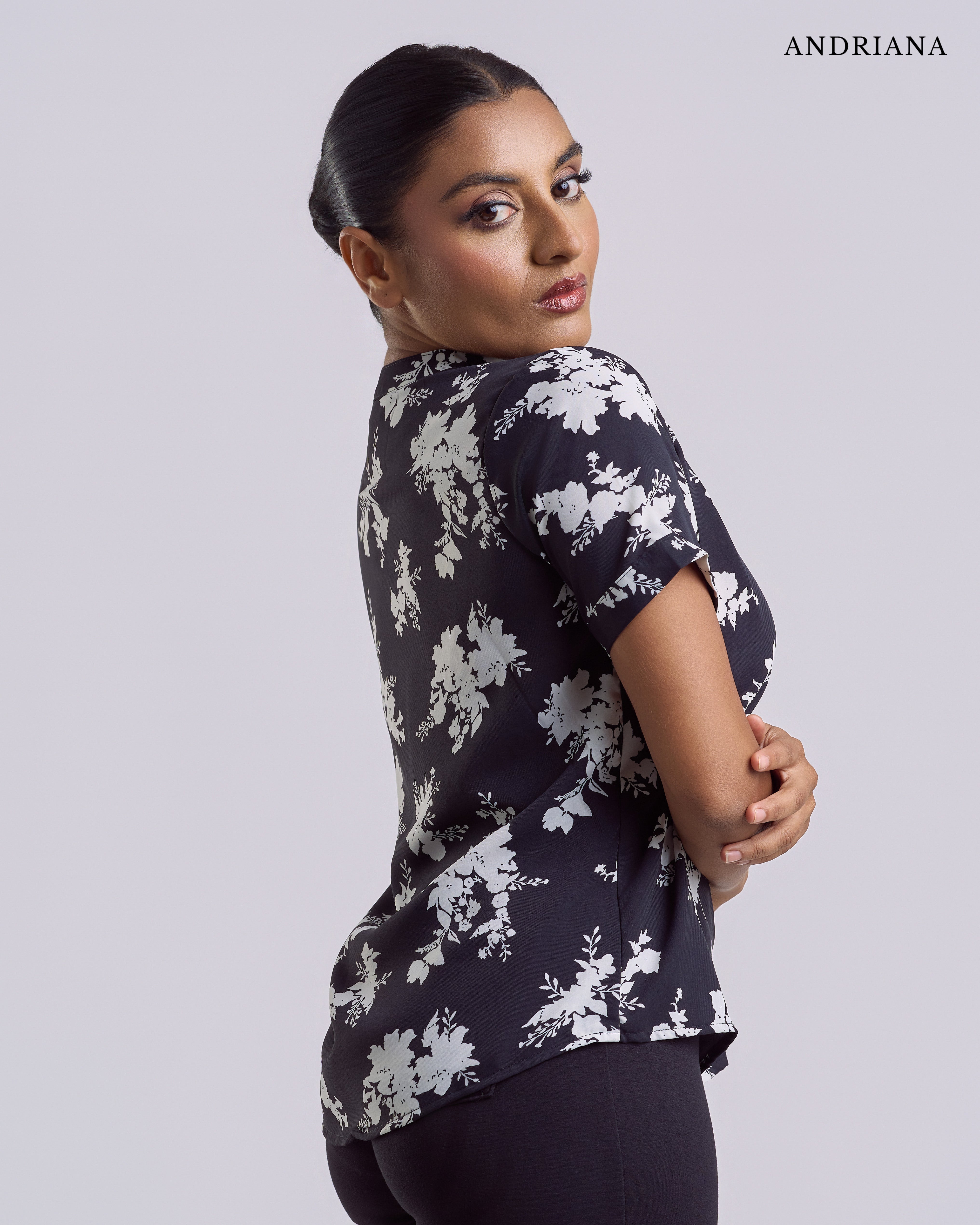 ANDRIANA Formal Regular Printed Blouse - Black