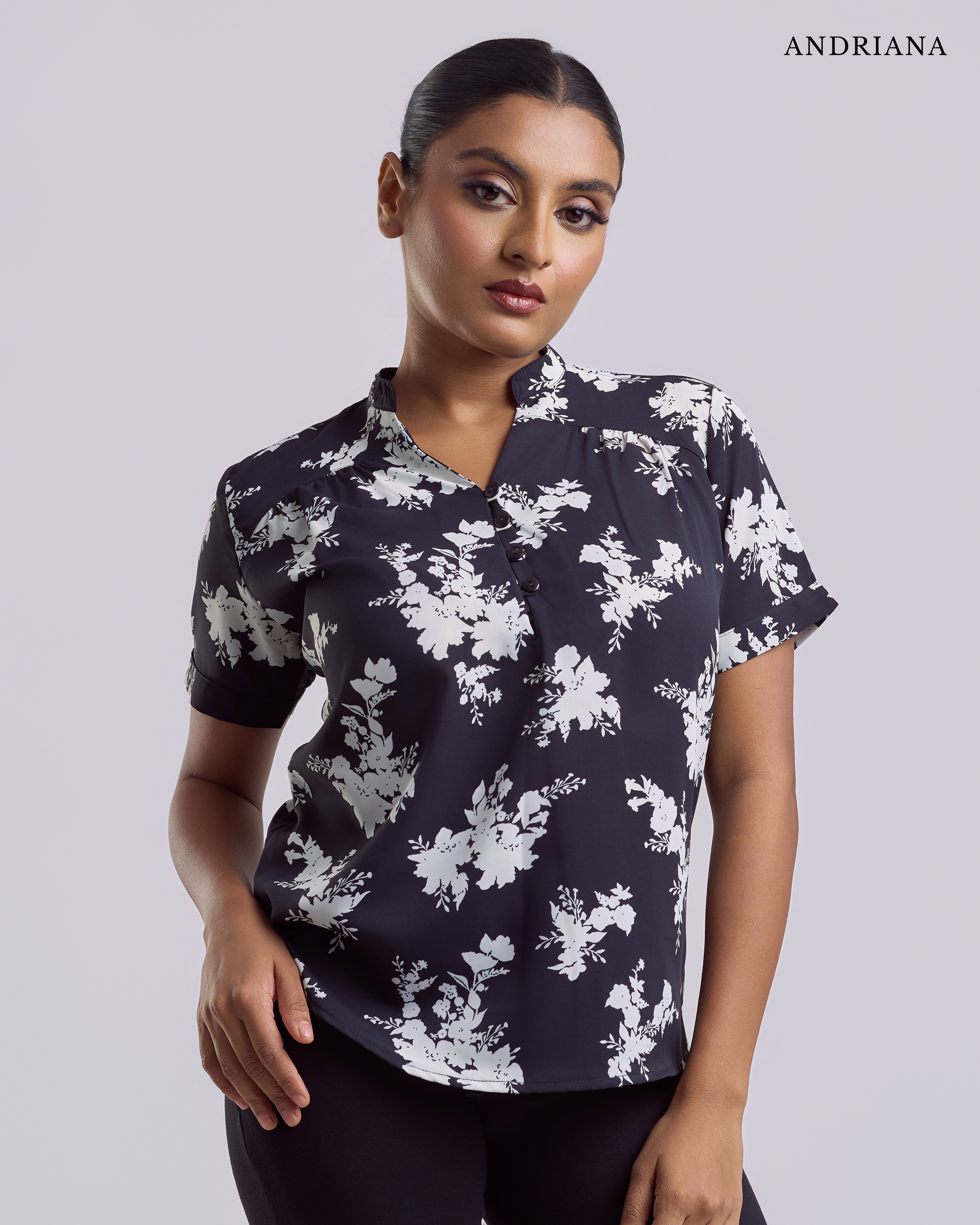 ANDRIANA Formal Regular Printed Blouse - Black