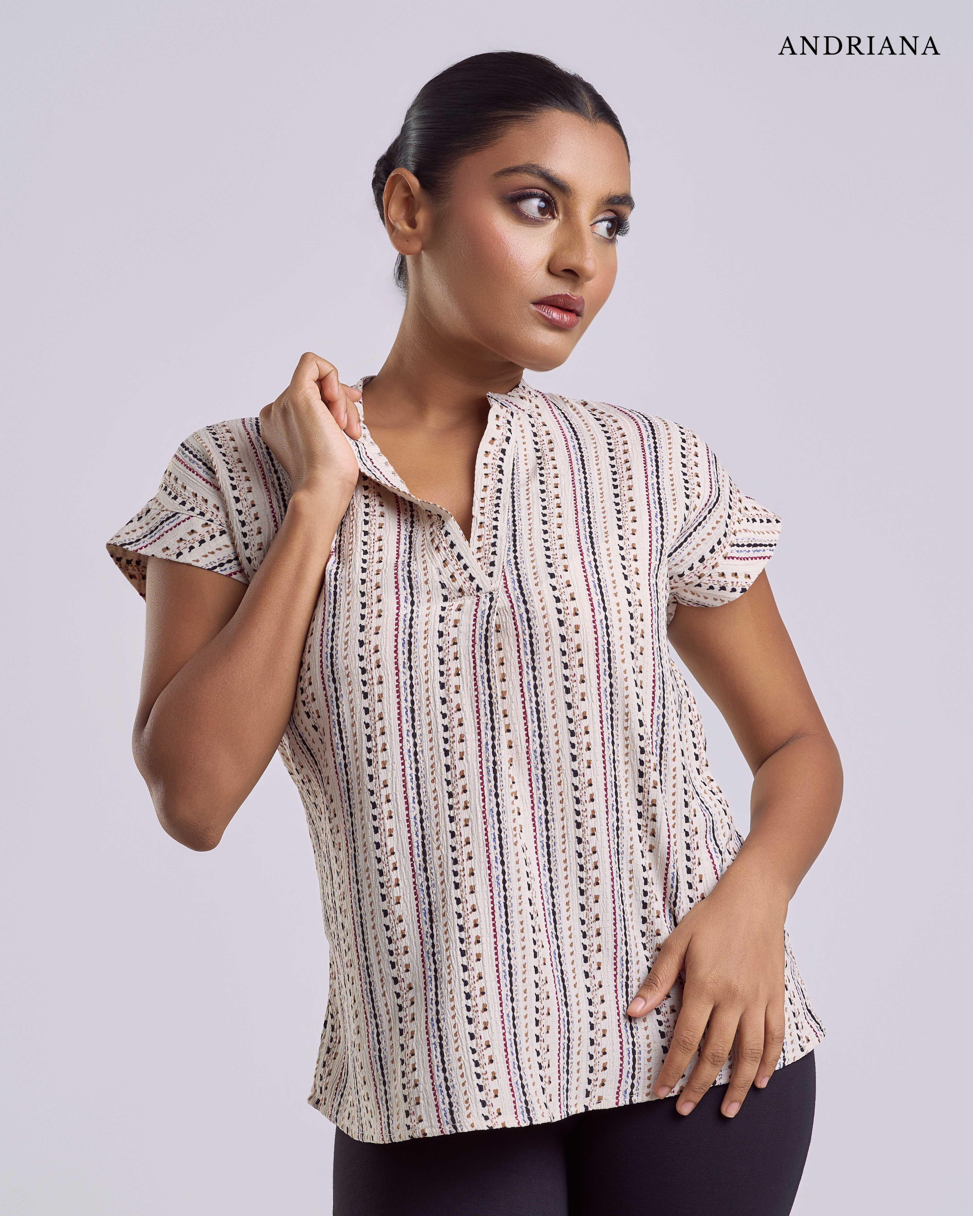 ANDRIANA Formal Regular Printed Blouse - Beige