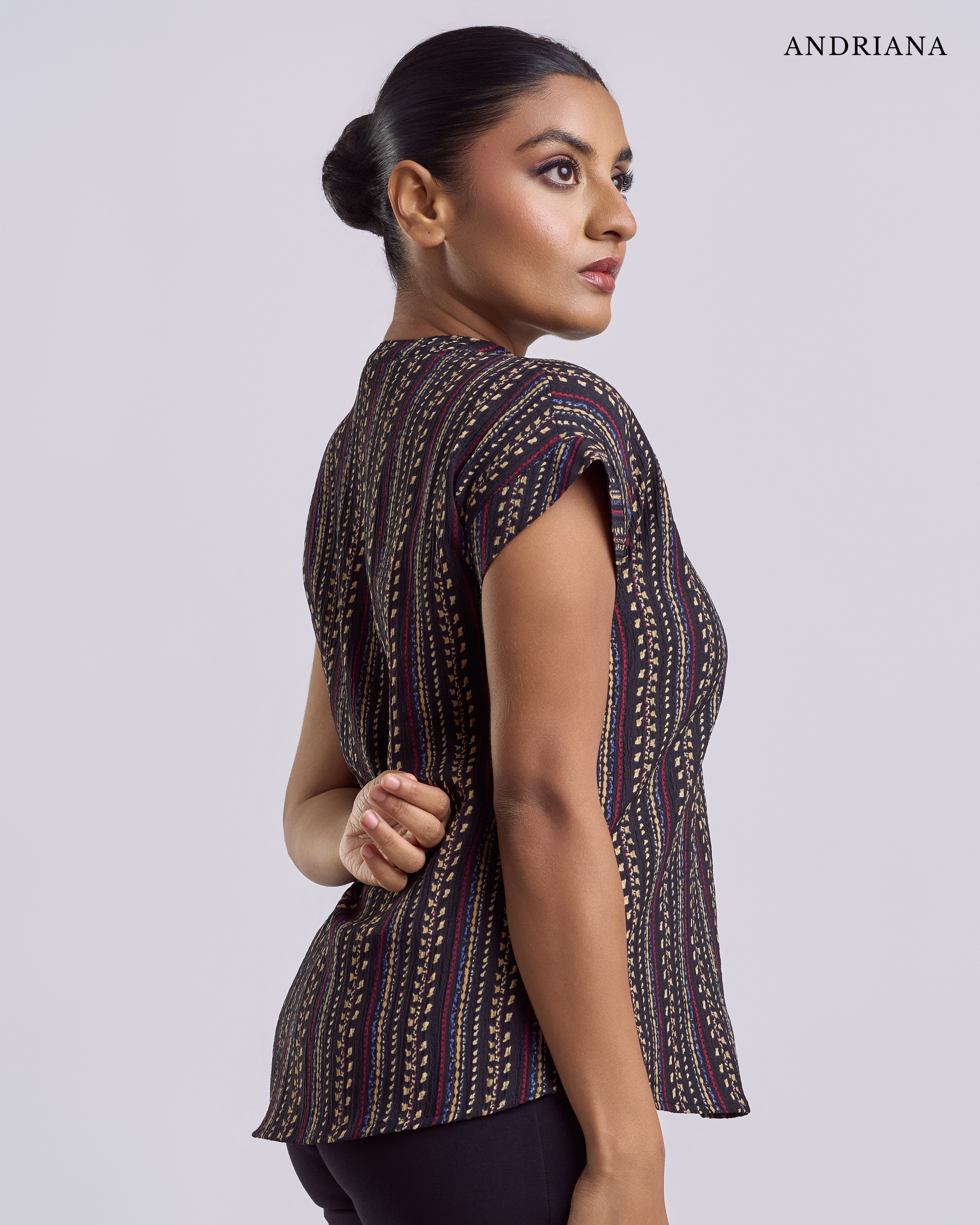 ANDRIANA Formal Regular Printed Blouse - Black