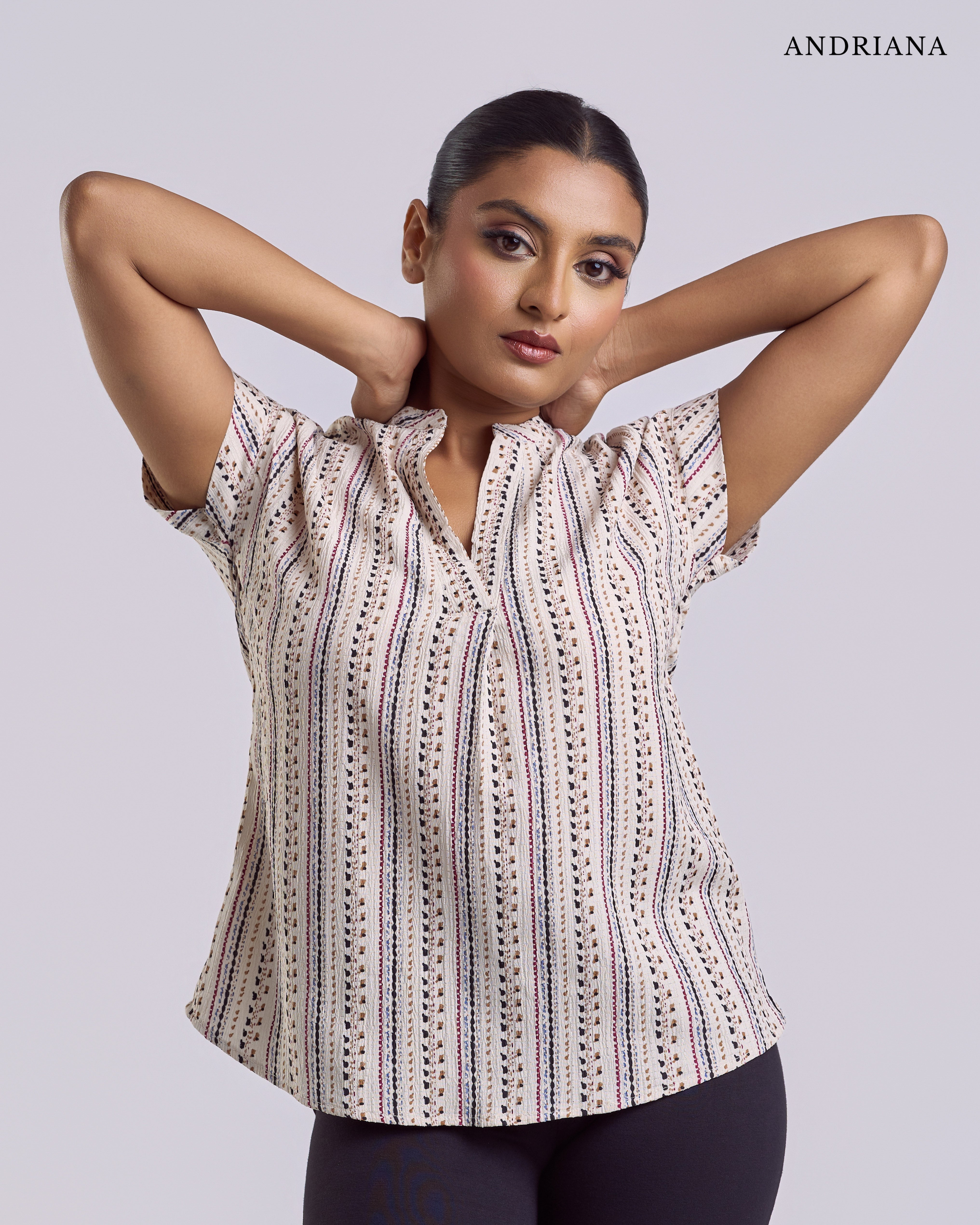 ANDRIANA Formal Regular Printed Blouse - Beige