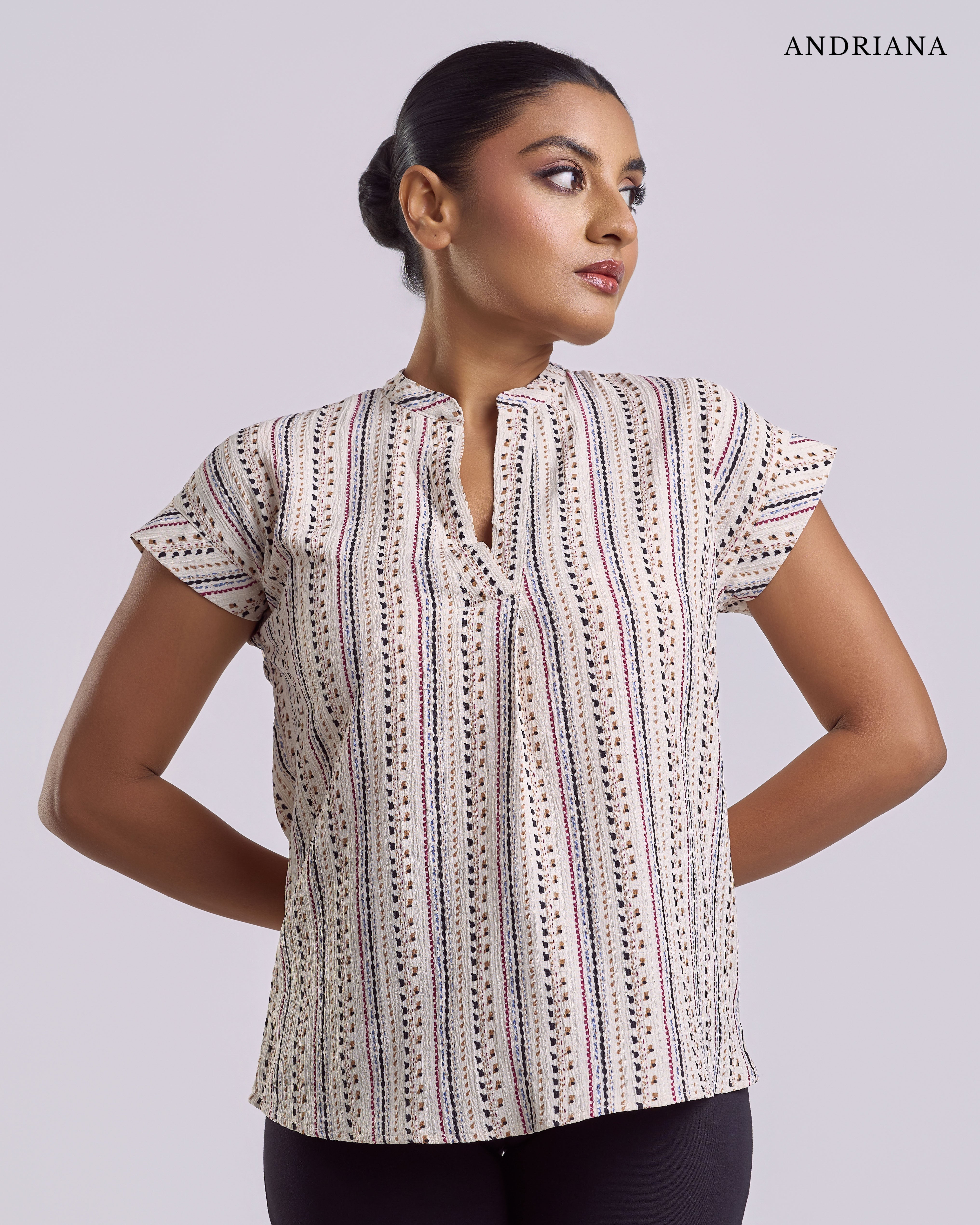 ANDRIANA Formal Regular Printed Blouse - Beige