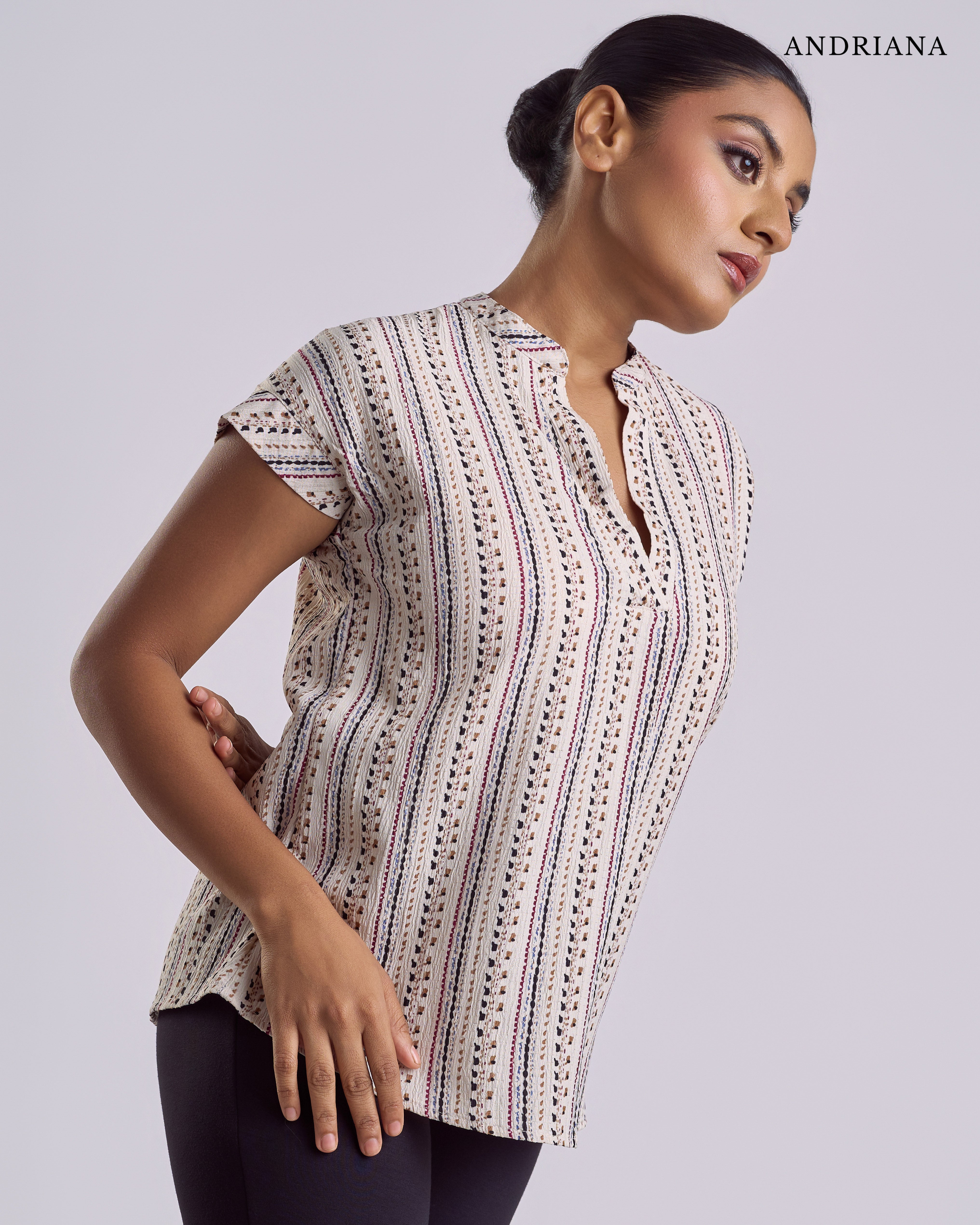 ANDRIANA Formal Regular Printed Blouse - Beige