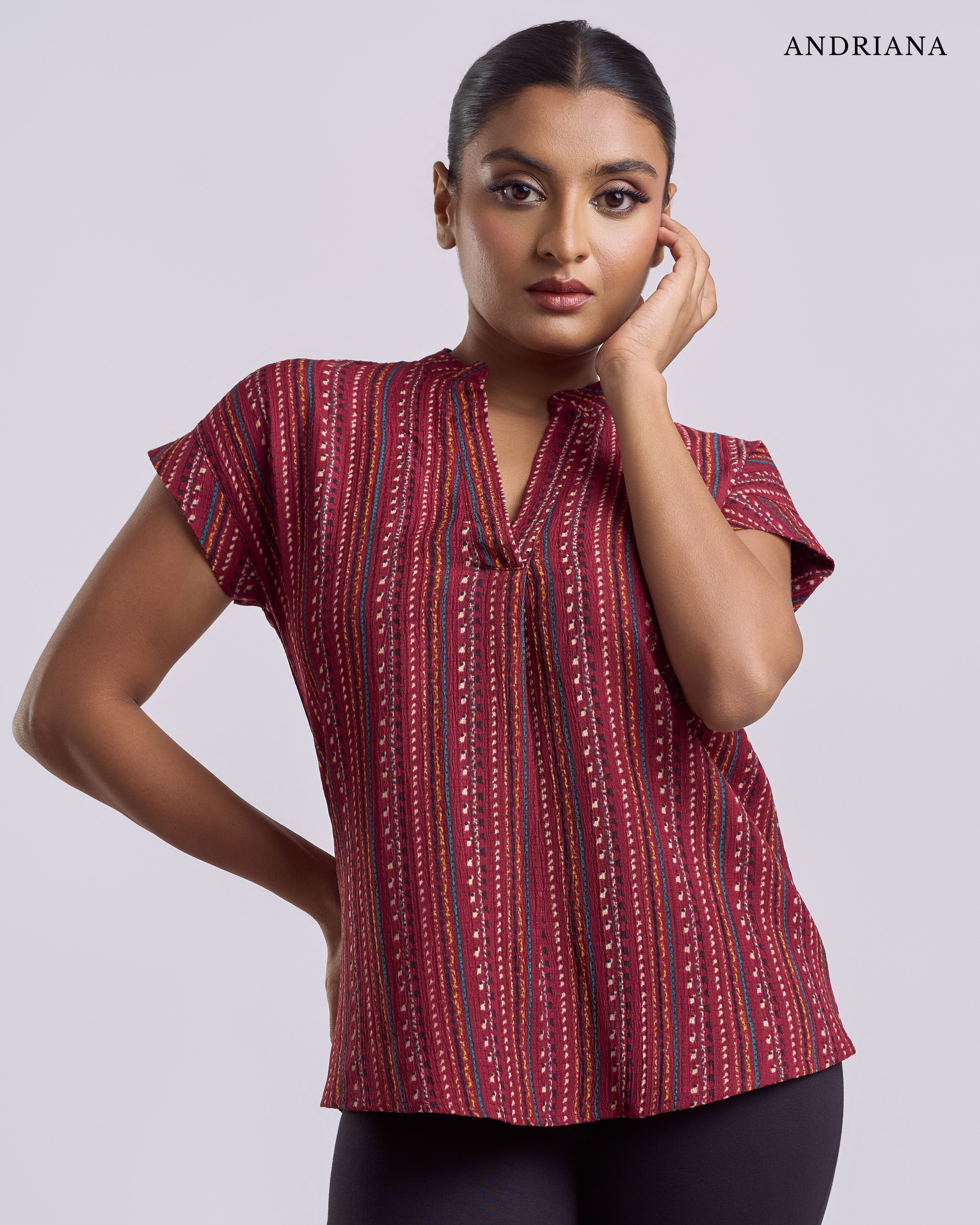 ANDRIANA Formal Regular Printed Blouse - Maroon