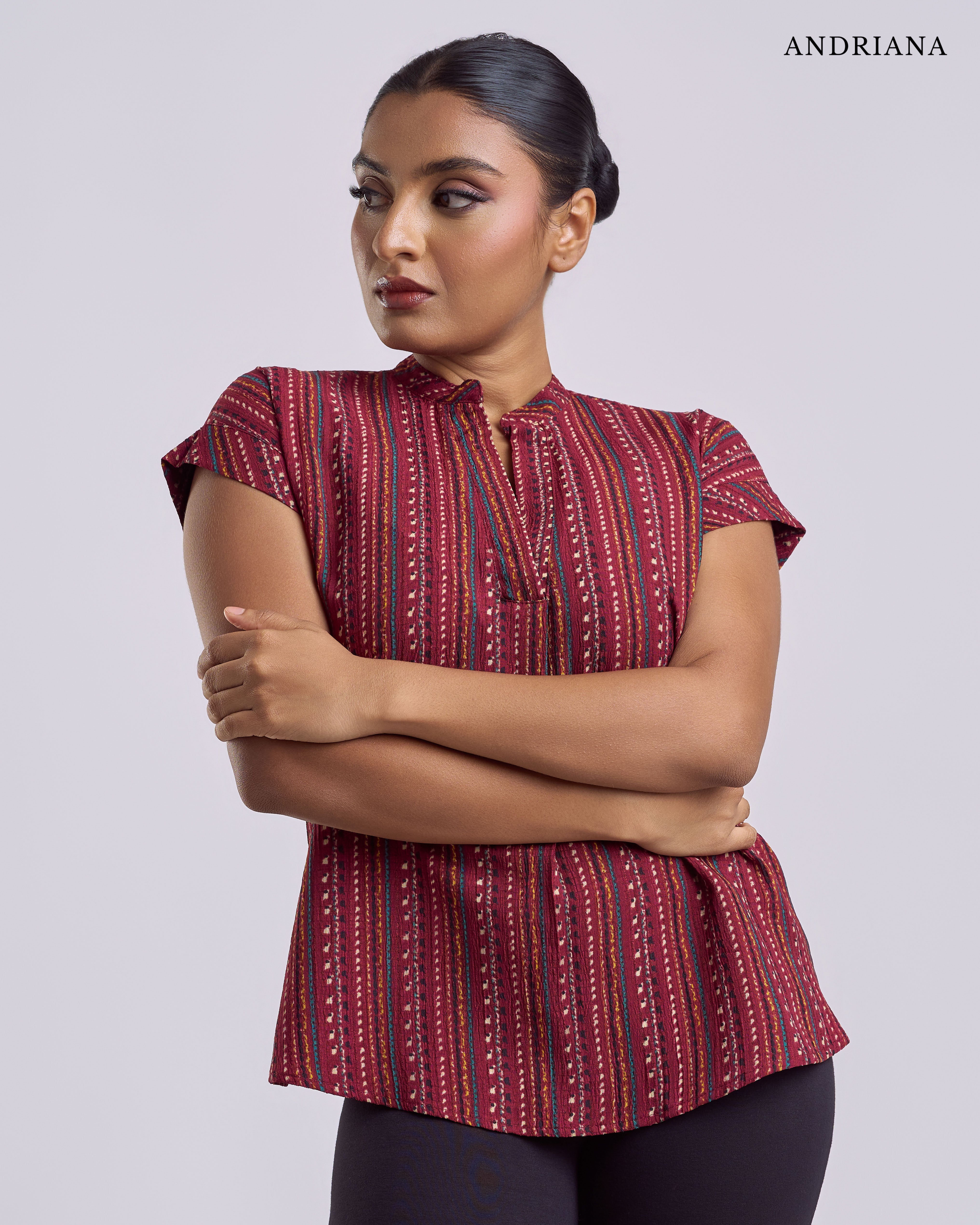 ANDRIANA Formal Regular Printed Blouse - Maroon