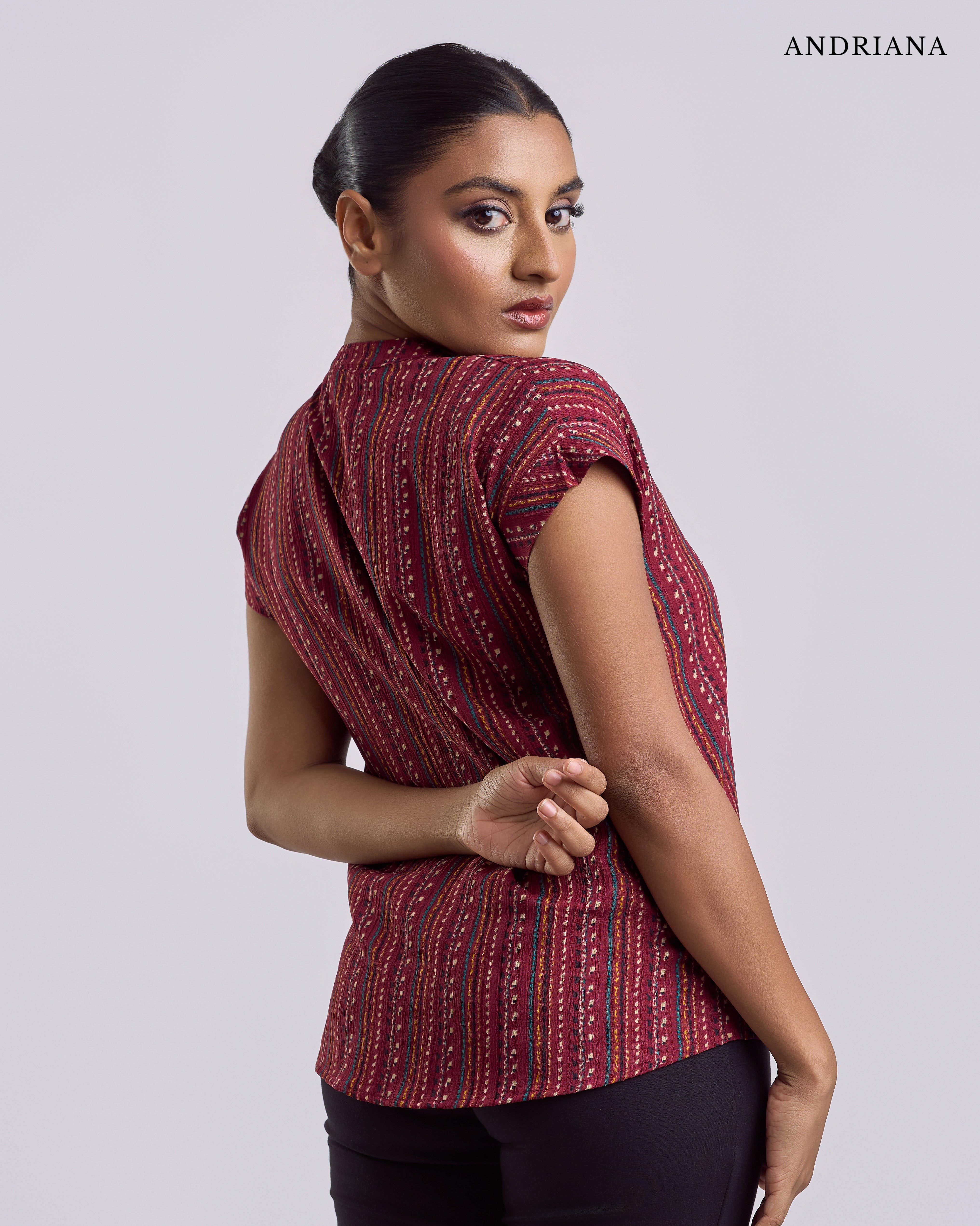 ANDRIANA Formal Regular Printed Blouse - Maroon